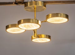 Sistema Solare Chandelier, Piattelli Design, Ivory-toned Onyx and Brass, 4-shade