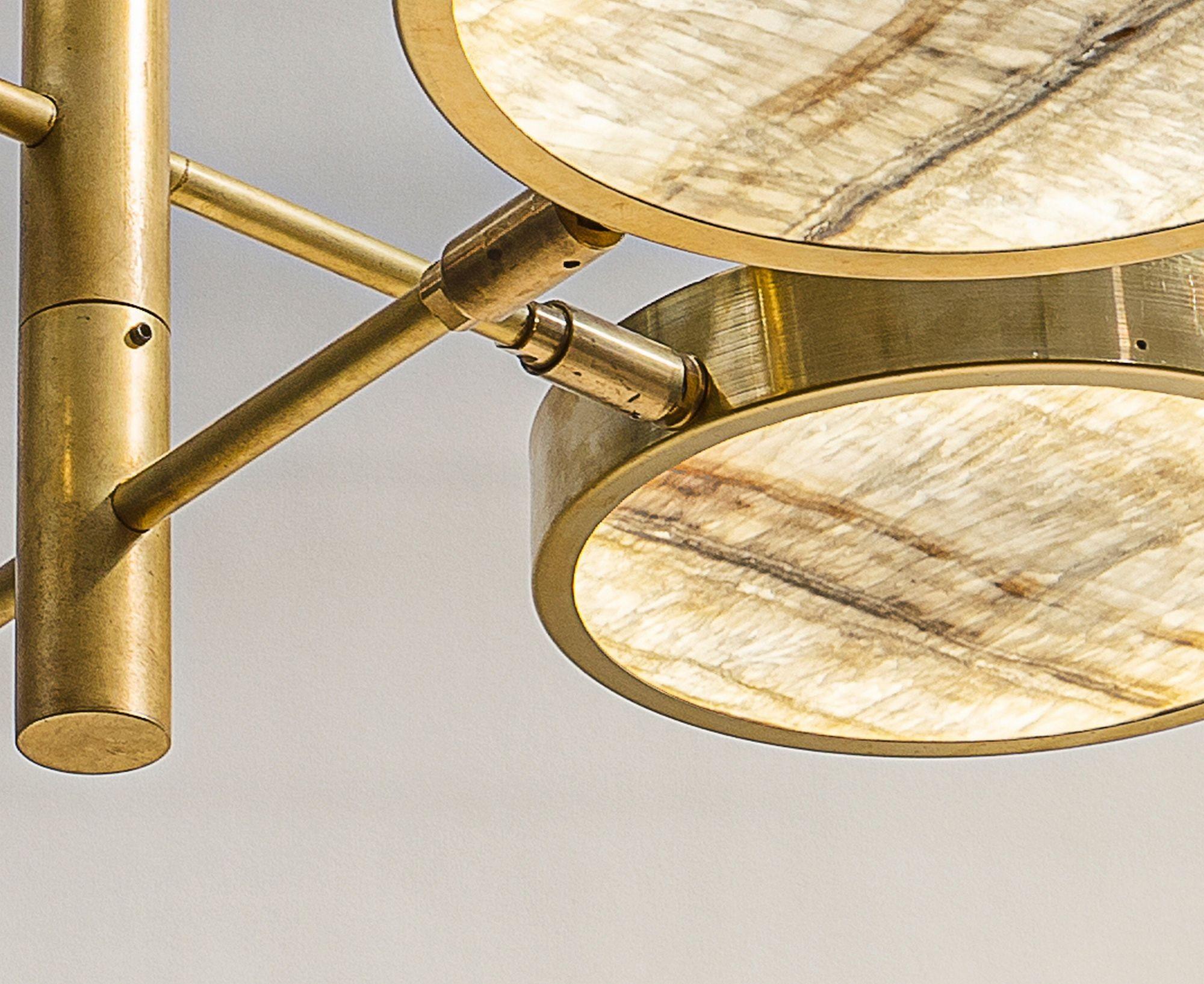Italiano Lampadario Sistema Solare, Piattelli Design, Onice avorio e ottone, 4 paralumi in vendita