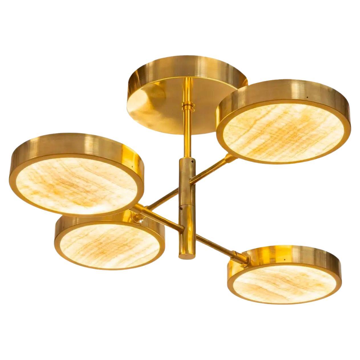 Sistema Solare Chandelier, Piattelli Design, Ivory-toned Onyx and Brass, 4-shade For Sale