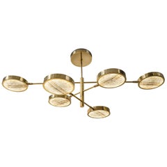 Sistema Solare, Luxury Ivory Onyx and Brass 6 Rotating Orbitale Arms Chandelier