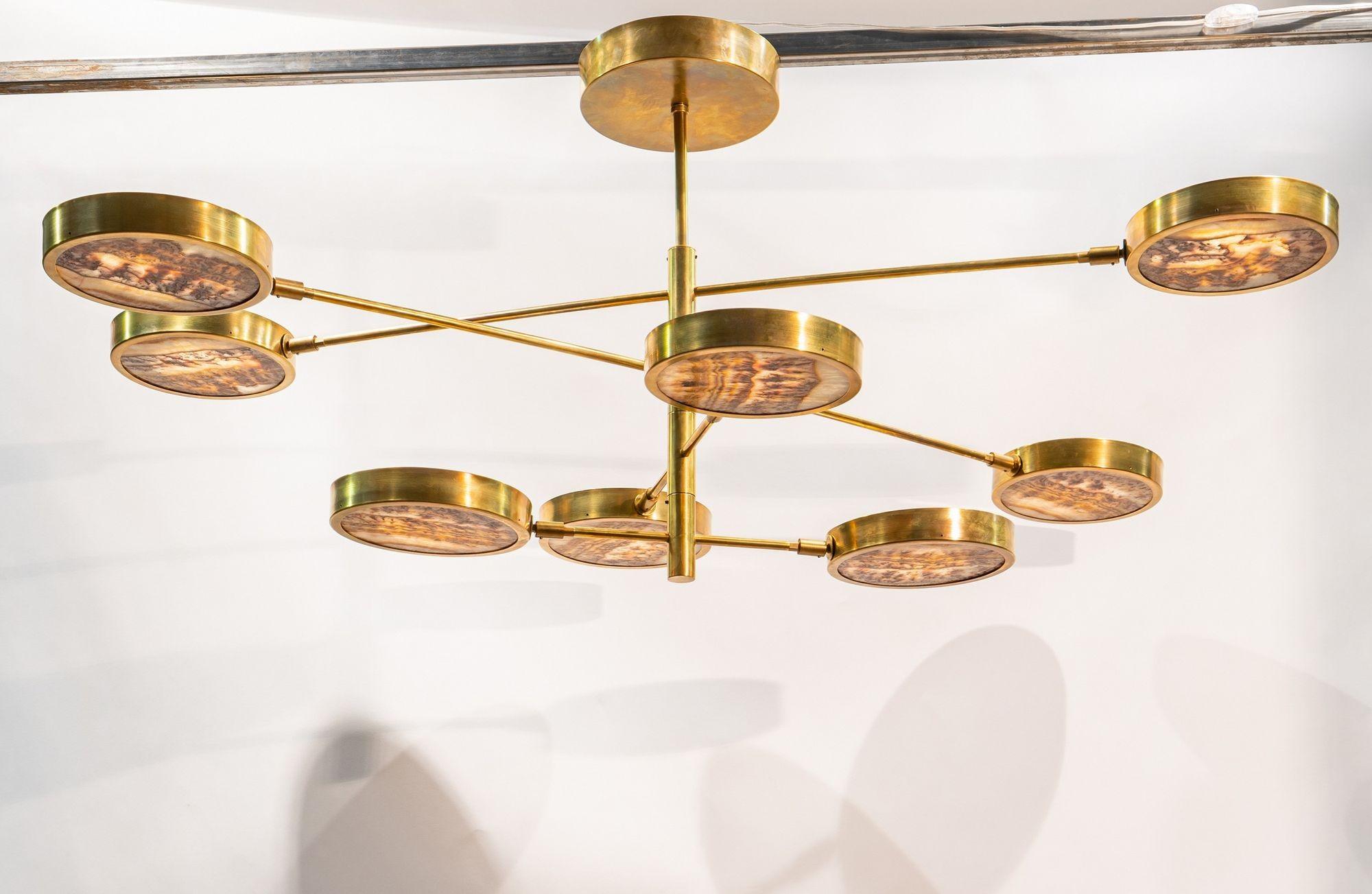Lampadario Mars Sistema Solare, Piattelli Design, Onice rosso e ottone, 8 paralumi in vendita 5