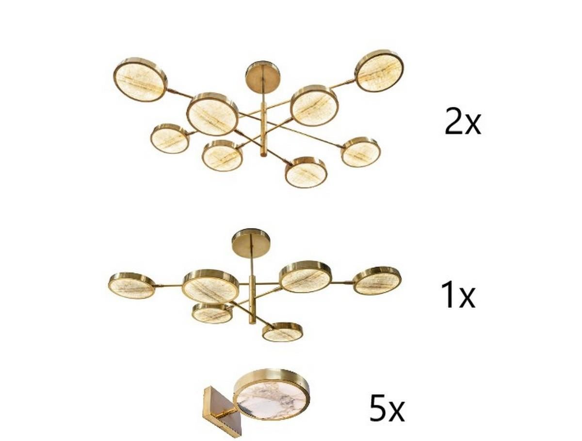 Sistema Solare-Set aus 2+1 Kronleuchtern und 5 Wandleuchtern. Gregg, besonderes Angebot (Moderne der Mitte des Jahrhunderts) im Angebot