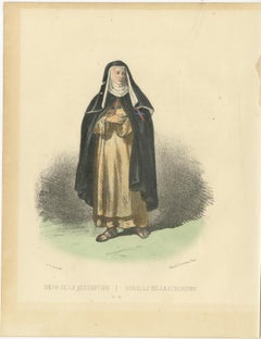 Sister of Redemption in Traditional Habit – Vibrant Handcolored 1862 Lithograph
