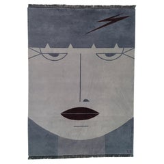 Sister Punk rug  light and dark grey, with dark red, geometric face, wool carpet