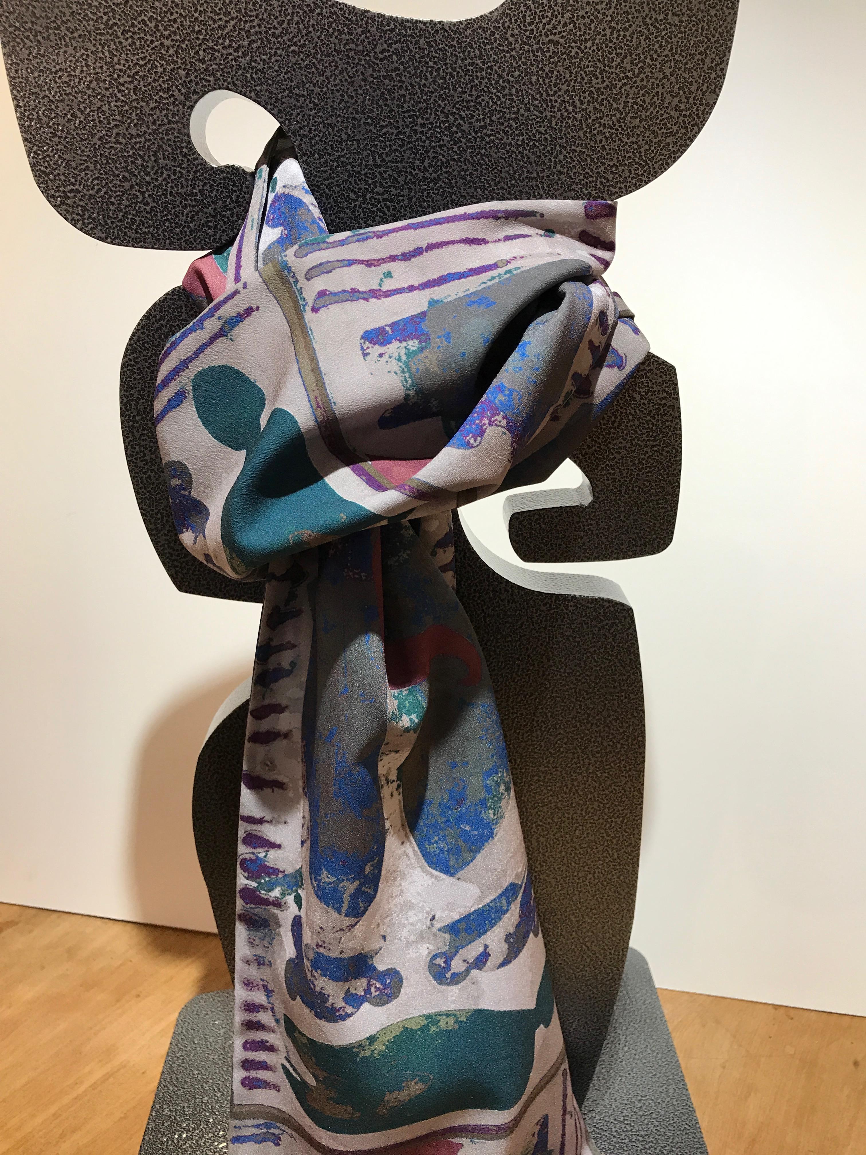 Sister Twins, scarf, Melanie Yazzie, Navajo, purple, gray, blue, green, wearable In New Condition In Santa Fe, NM
