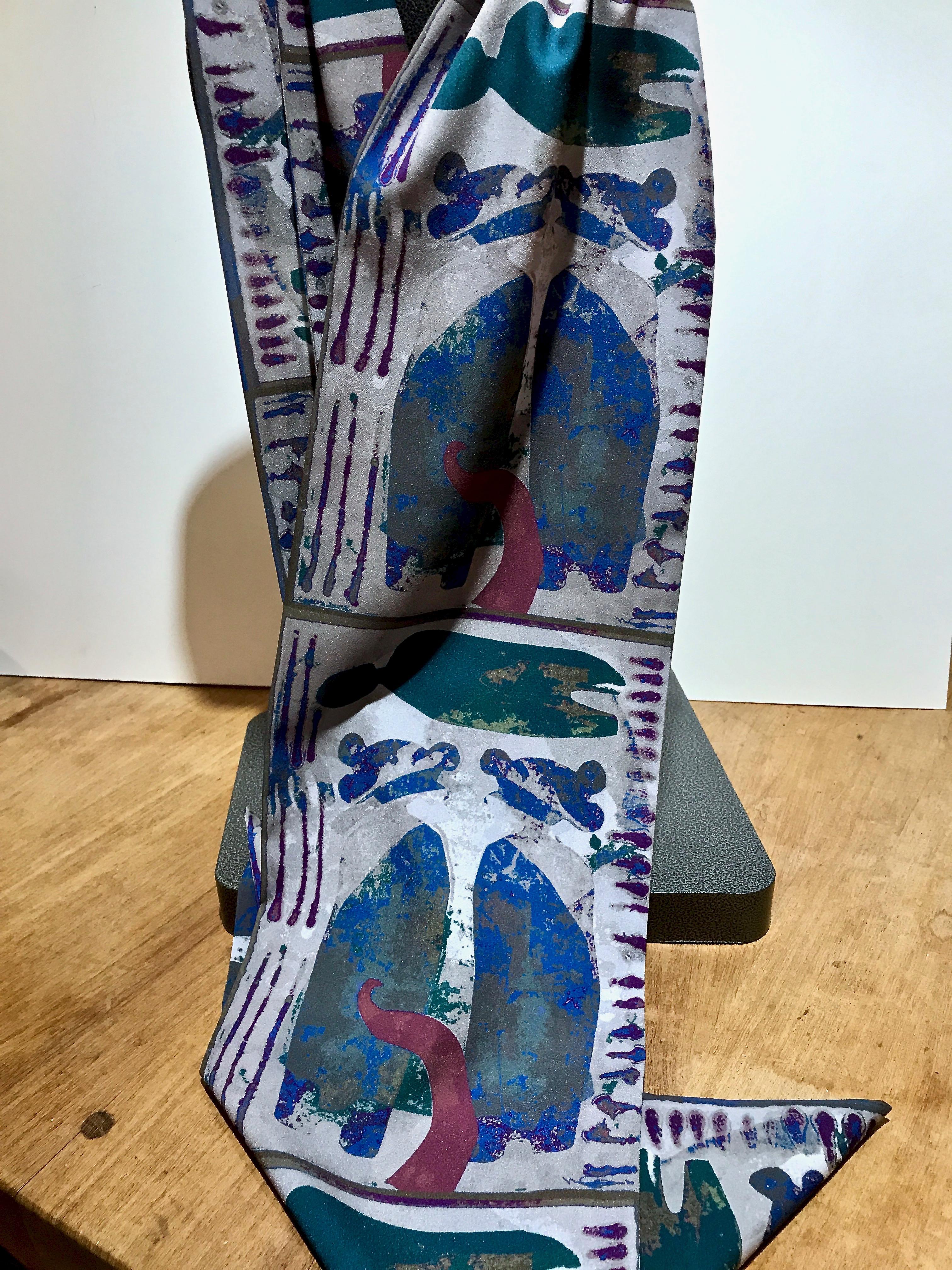 Women's or Men's Sister Twins, scarf, Melanie Yazzie, Navajo, purple, gray, blue, green, wearable
