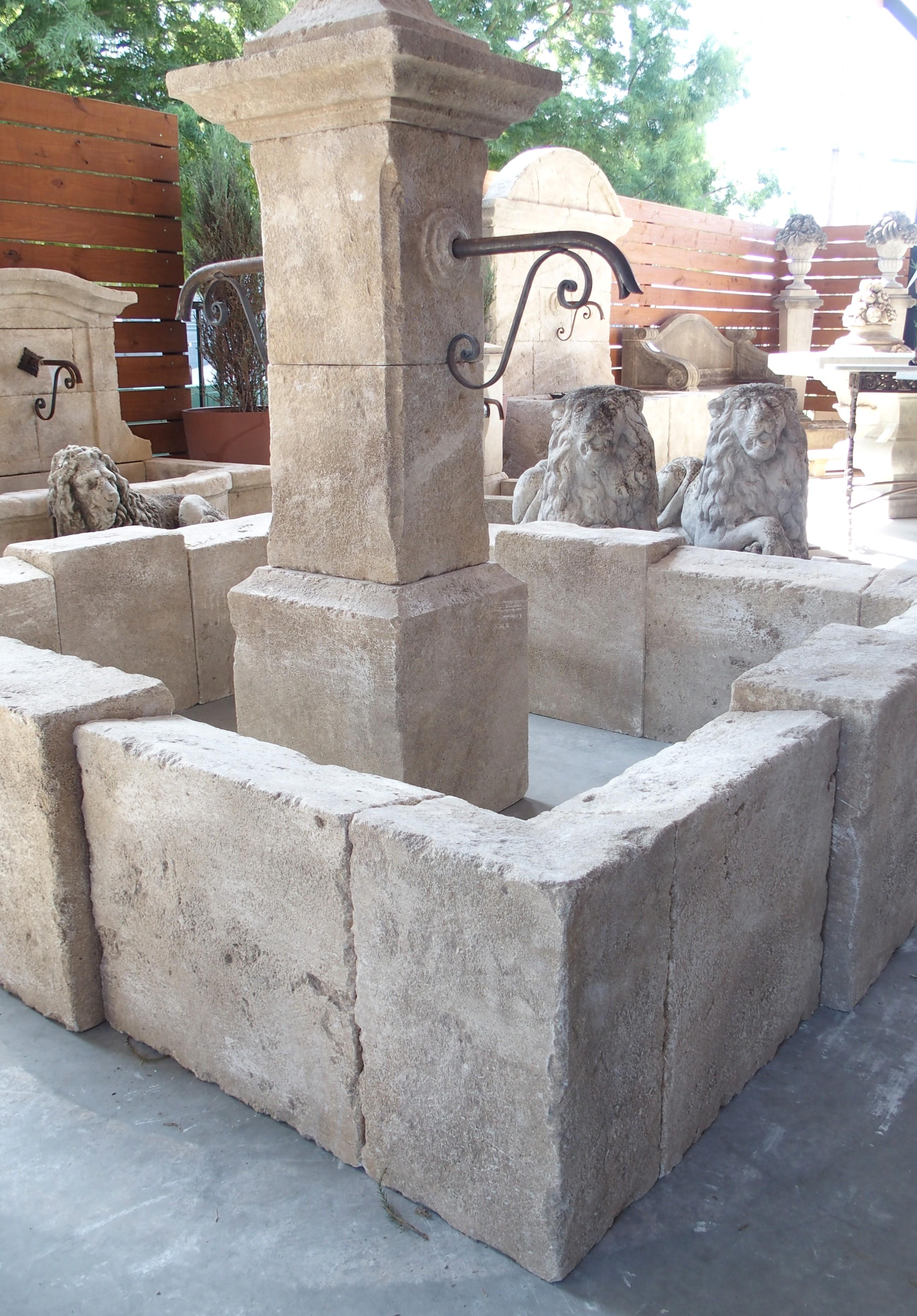Sisteron Carved Limestone 2-Spout Rectangular Center Fountain, Provence, France For Sale 9