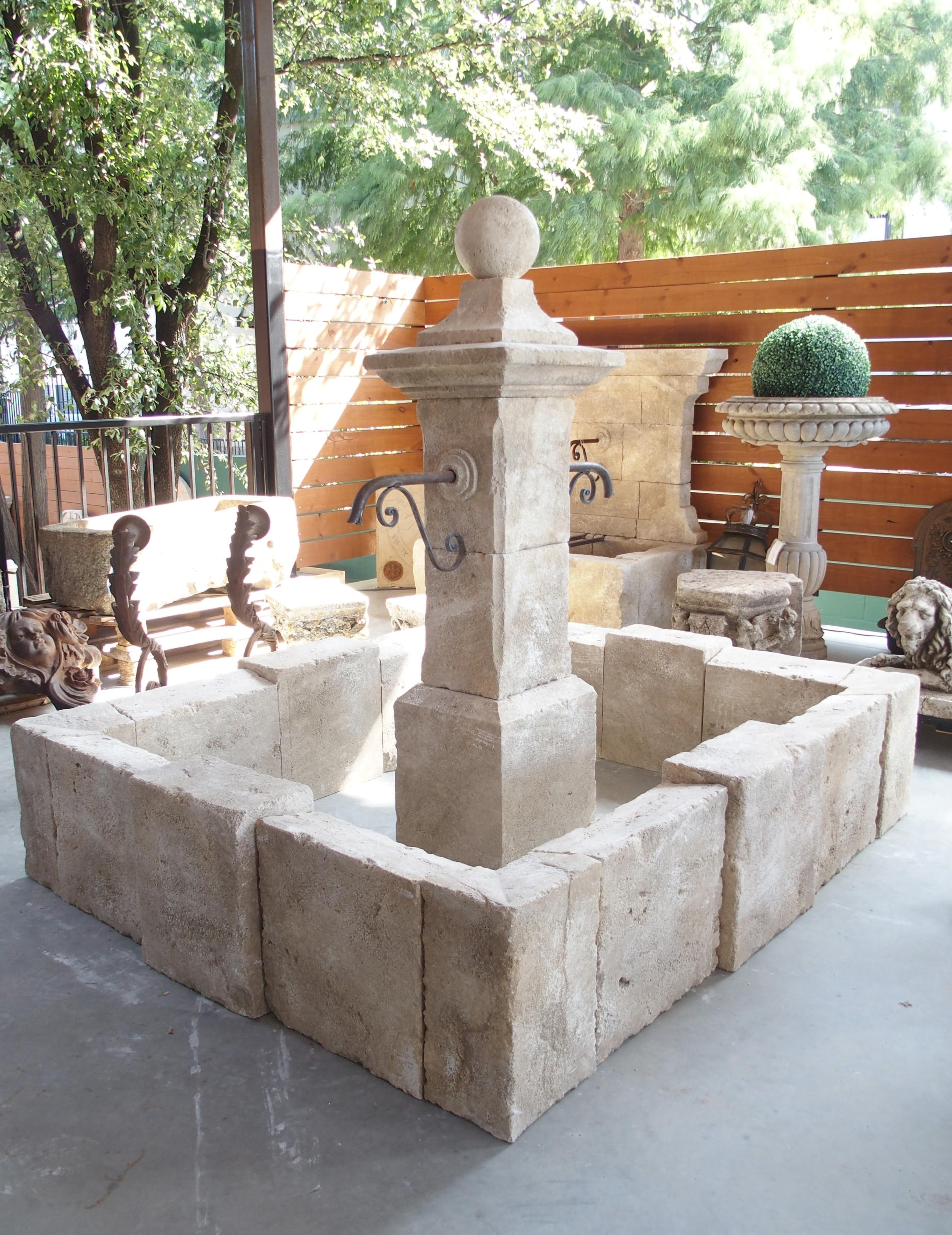 Sisteron Carved Limestone 2-Spout Rectangular Center Fountain, Provence, France For Sale 11