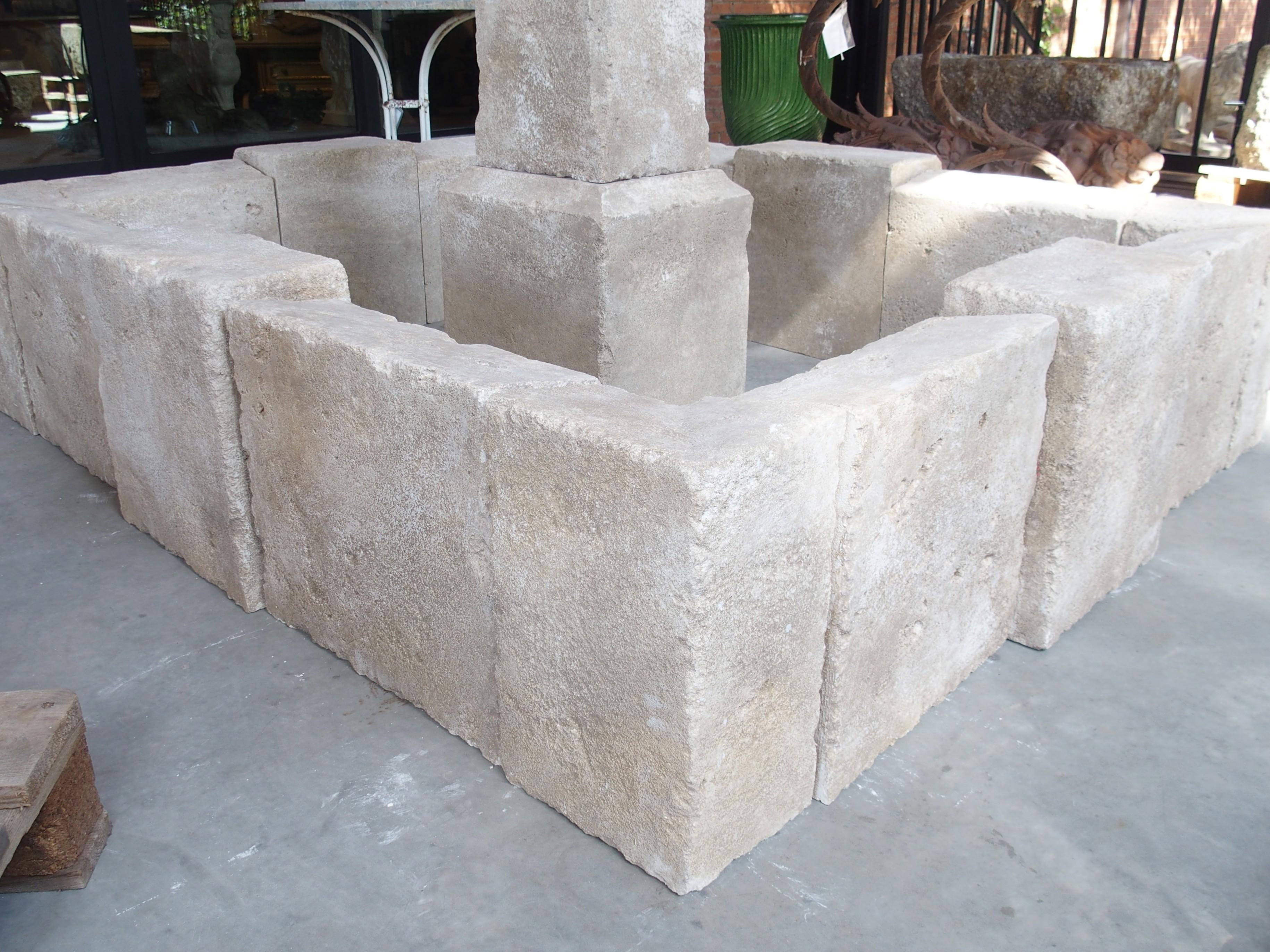 French Sisteron Carved Limestone 2-Spout Rectangular Center Fountain, Provence, France For Sale