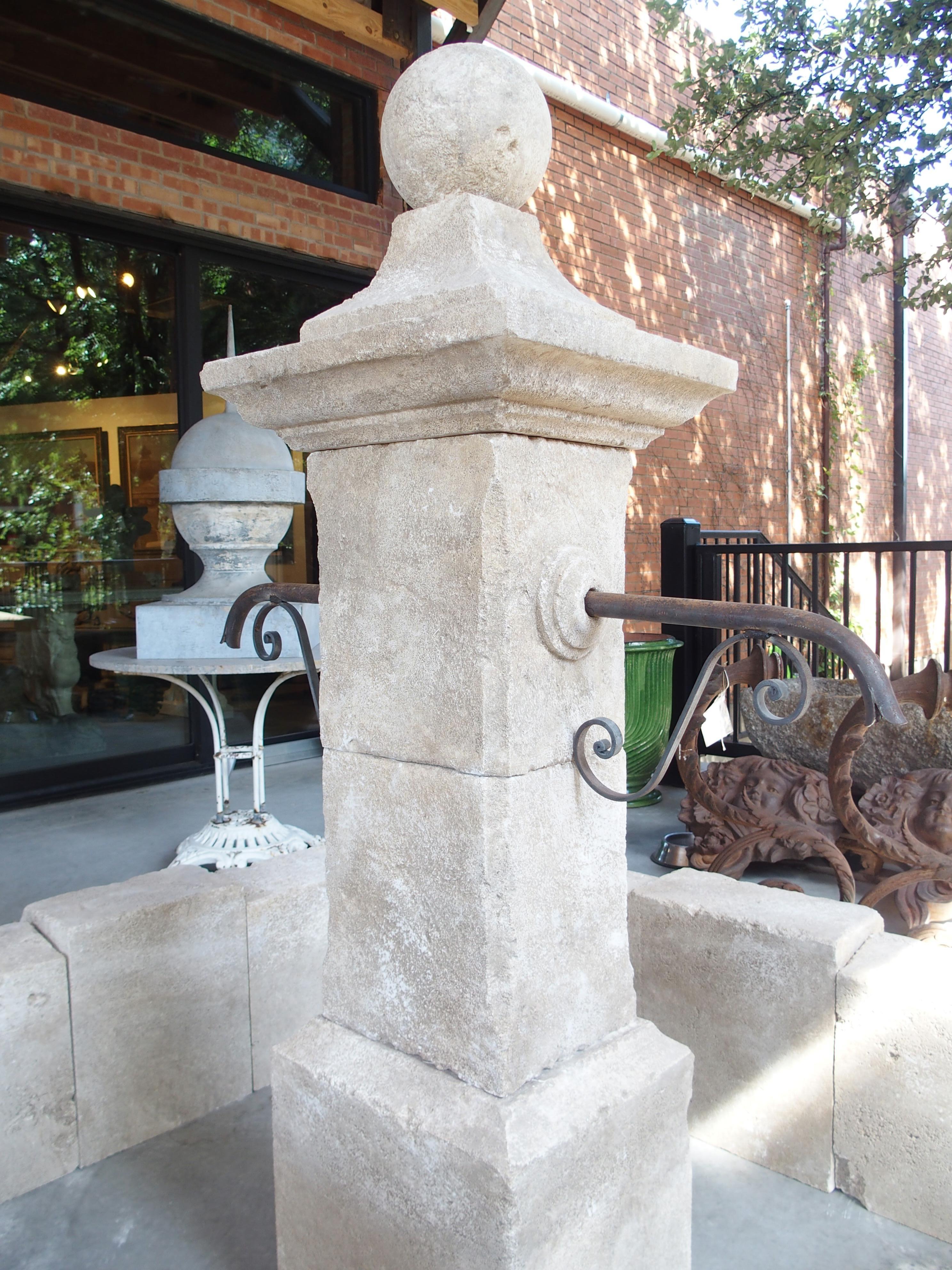 Contemporary Sisteron Carved Limestone 2-Spout Rectangular Center Fountain, Provence, France For Sale
