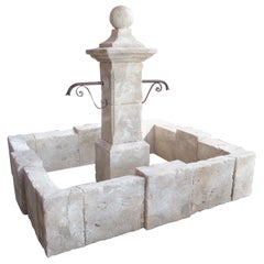 Sisteron Carved Limestone 2-Spout Rectangular Center Fountain, Provence, France