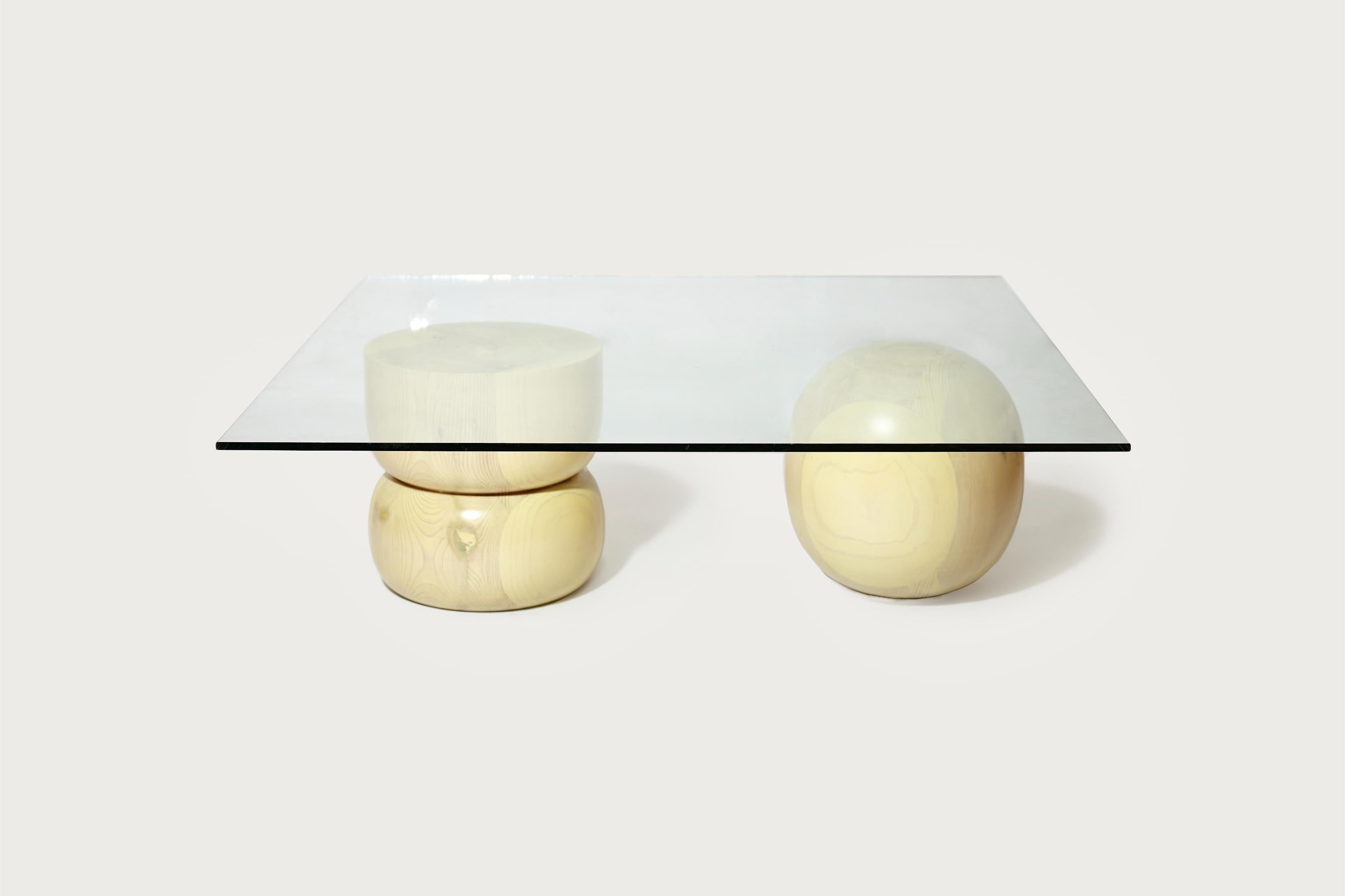 Sisyphean coffee table by Panorammma
Materials: wood, tempered glass, silicone holdings.
Dimensions: 32.6 x 100 x 100 cm

Panorammma is a furniture design atelier based in Mexico City that seeks to redefine our relation to functional objects