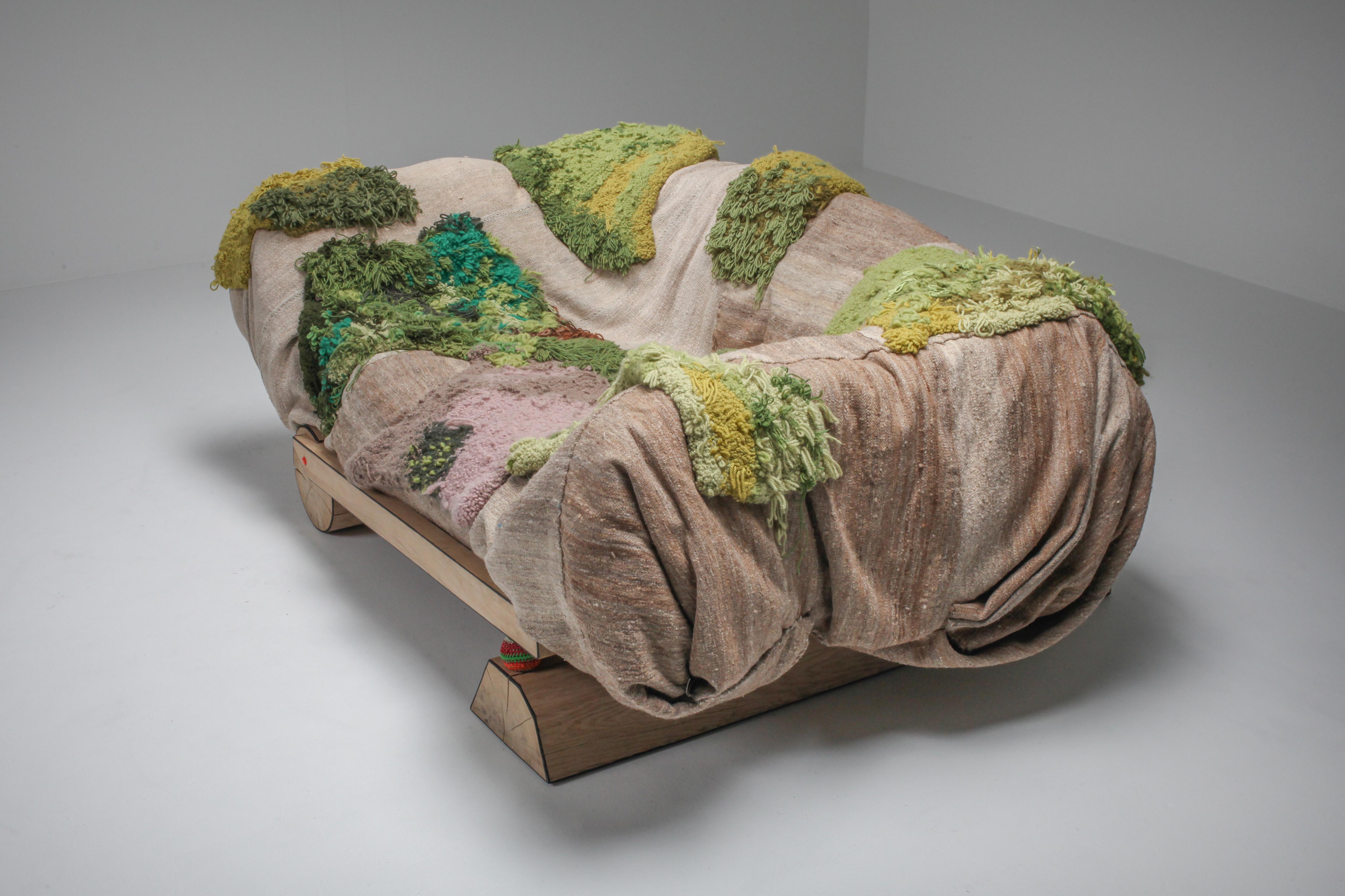 Belgian 'Sit in My Valley II' Woven Raw Wool and Solid Oak Sofa, Lionel Jadot, 2020
