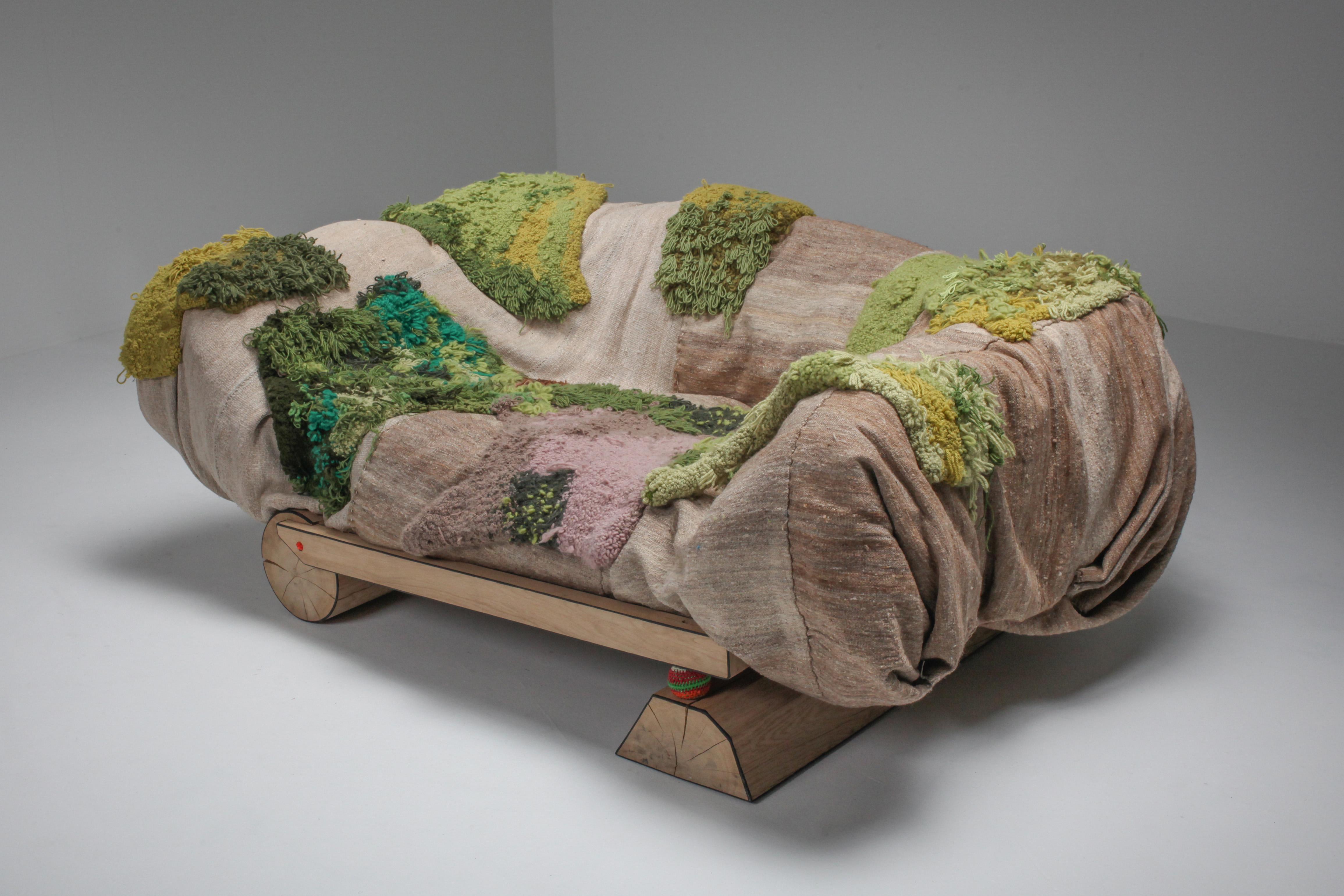 'Sit in My Valley II' Woven Raw Wool and Solid Oak Sofa, Lionel Jadot, 2020 In New Condition In Antwerp, BE