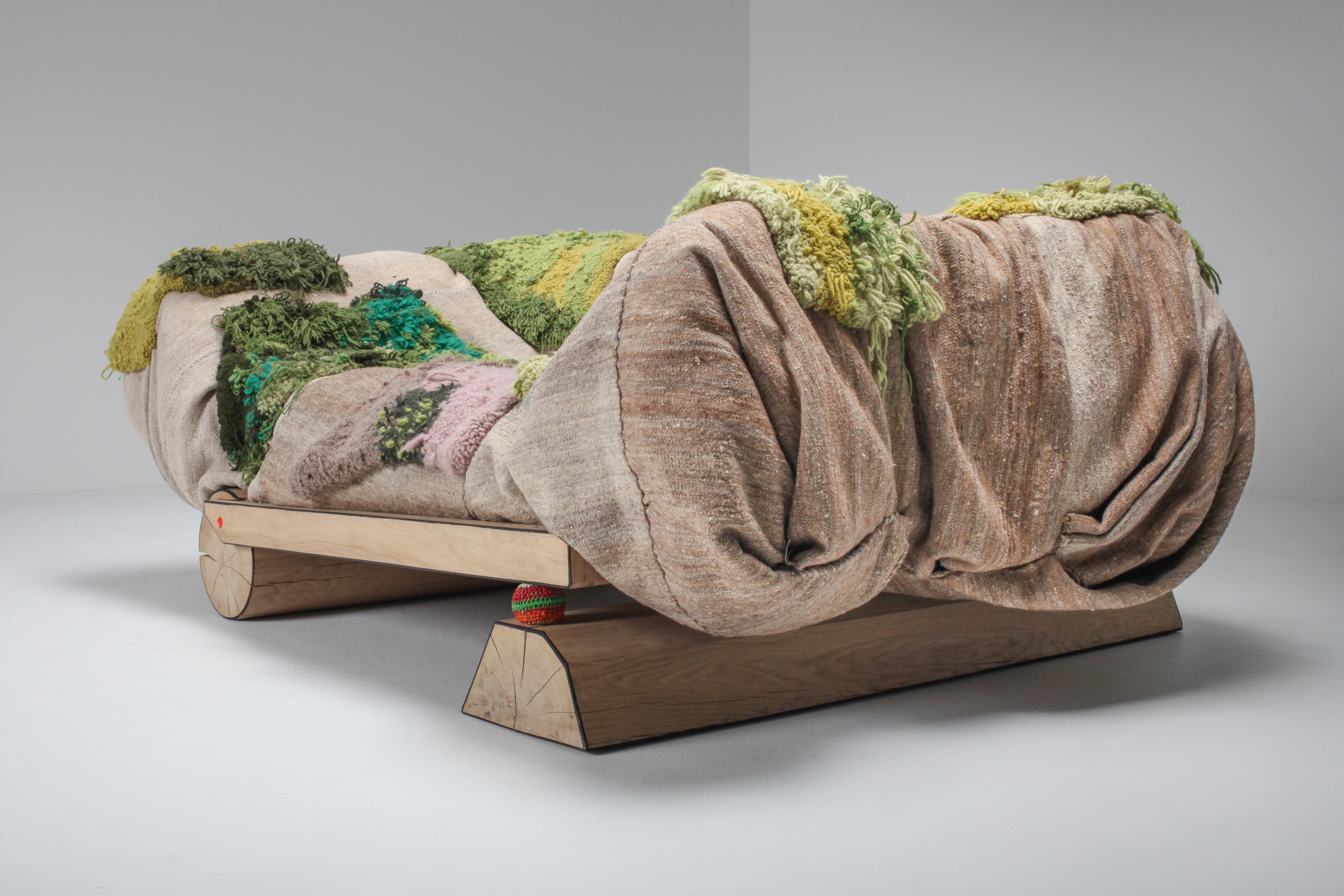 'Sit in My Valley II' Woven Raw Wool and Solid Oak Sofa, Lionel Jadot, 2020 1