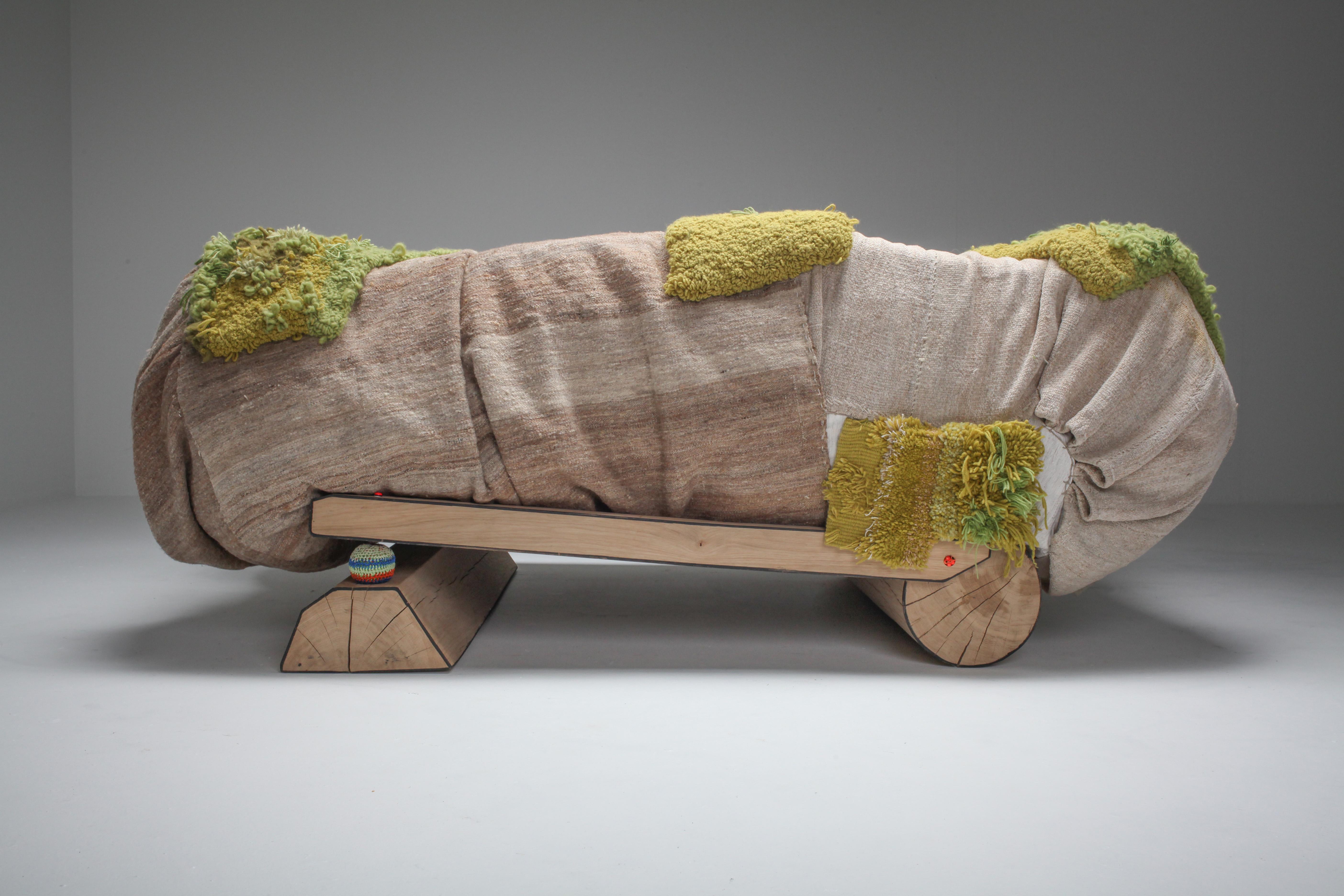 'Sit in My Valley II' Woven Raw Wool and Solid Oak Sofa, Lionel Jadot, 2020 2
