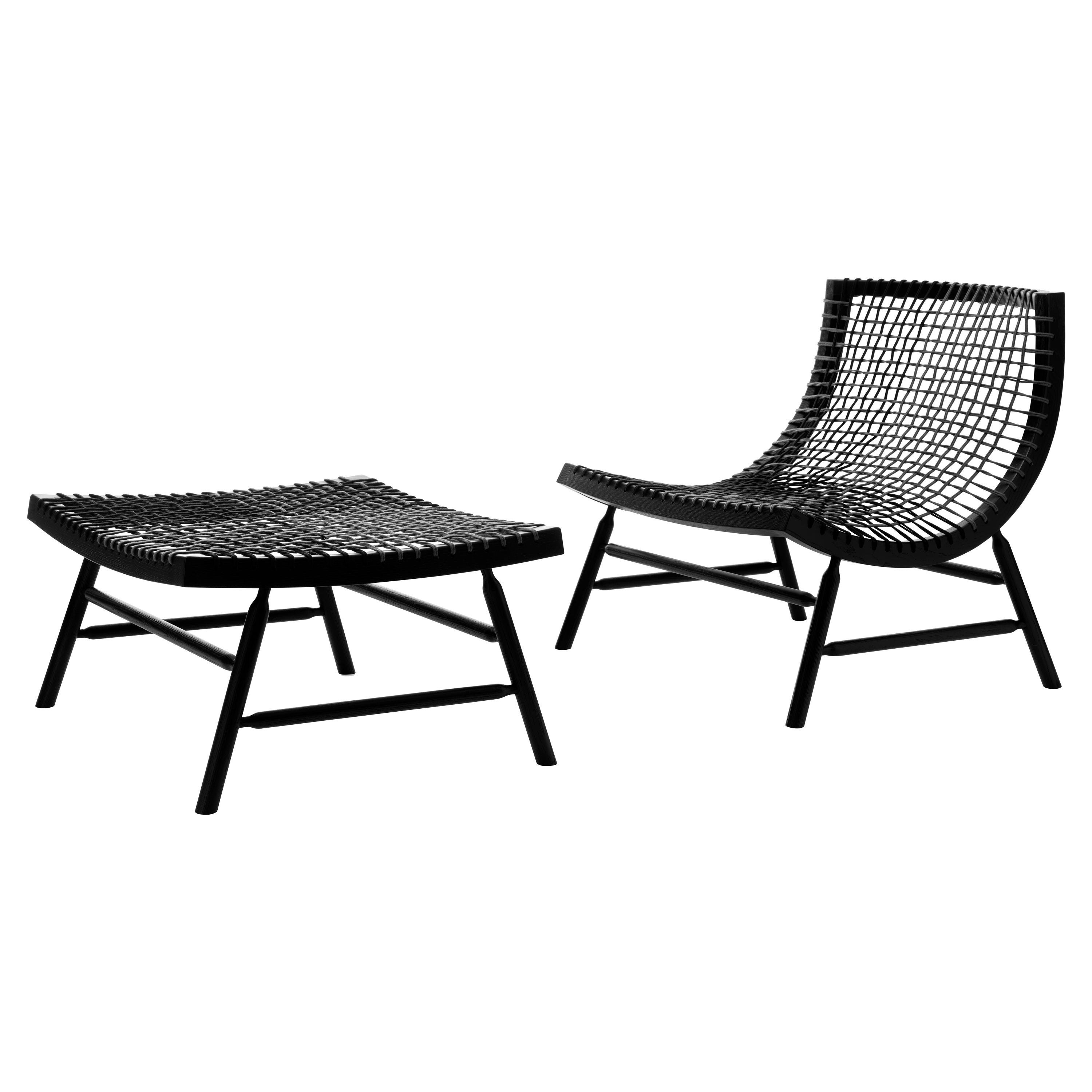 Sitar Chair with Pouf in Matt Black Frame with Grey and Black Seat by Enzo Berti For Sale