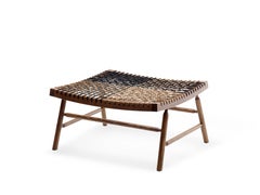 Sitar Pouf in Ash Wood Polished Walnut with Cord and Black Seat by Enzo Berti