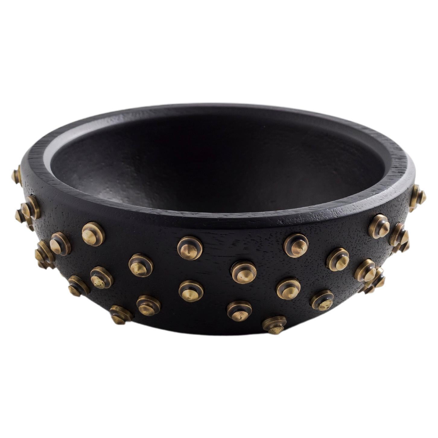 SITIERA Decorative Wood Bowl with Bronze Details by ANDEAN, In Stock For Sale