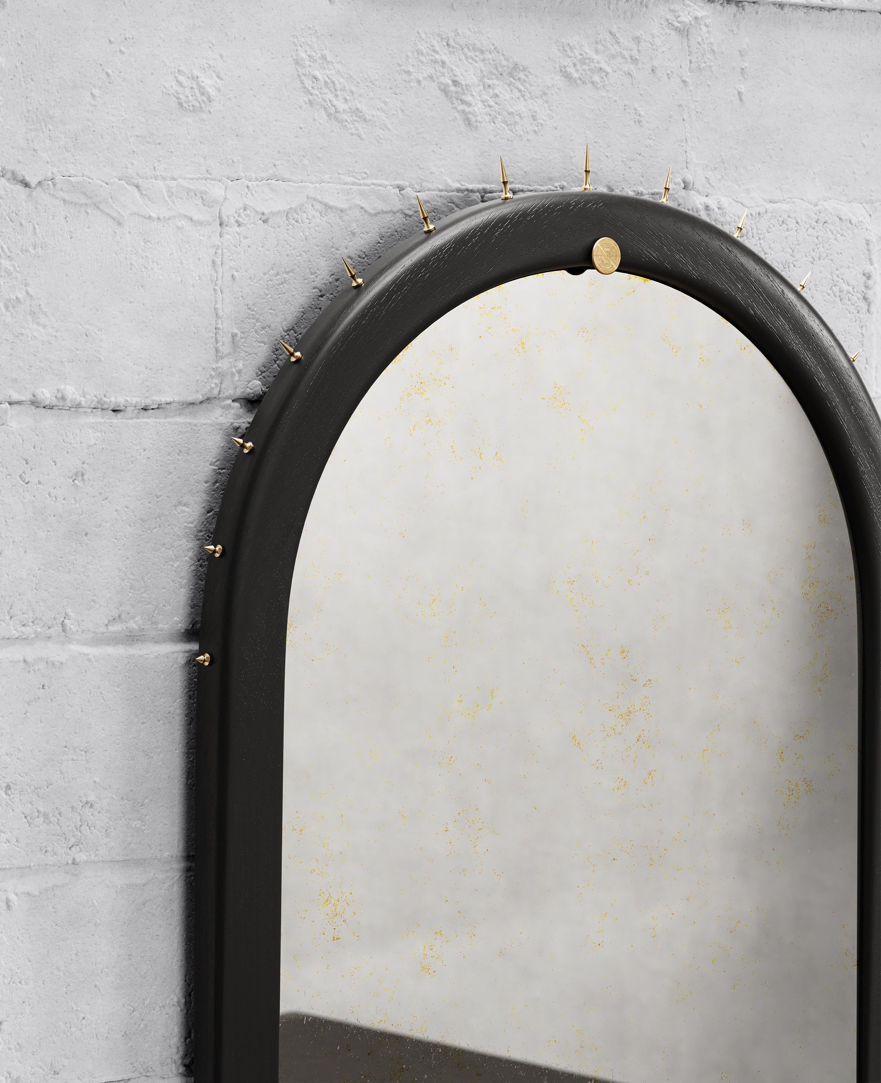 Équatorien Miroir mural Sitiera en Wood Wood massif, bronze vieilli et miroir vieilli par Estudio Andean en vente