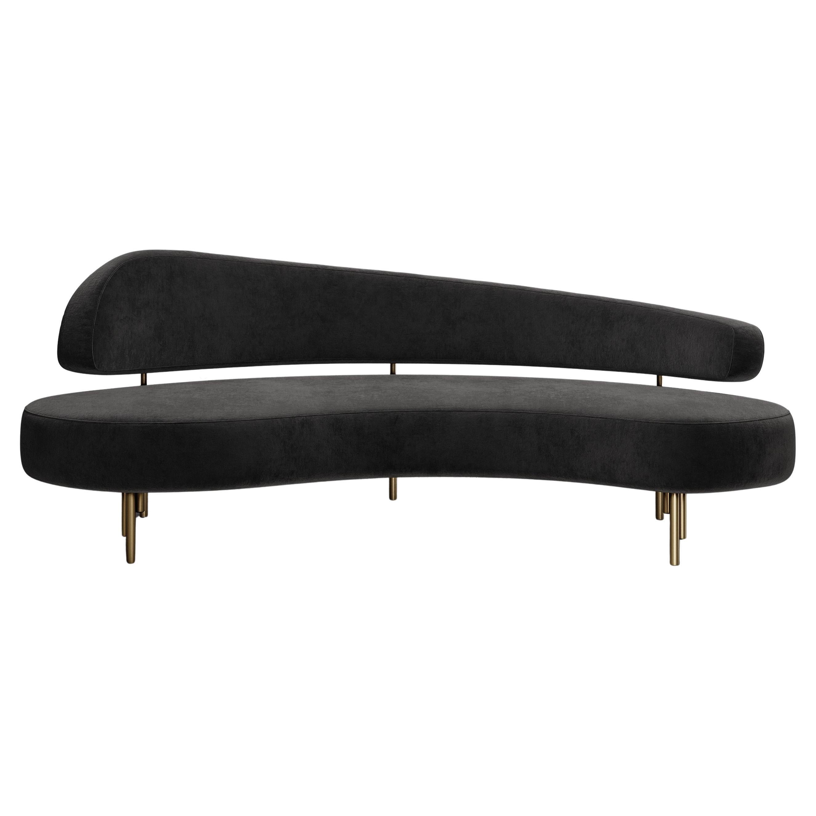 SITIERA_01 Ébano Velvet Upholstered 3-seater Sofa with Aged Bronze Legs