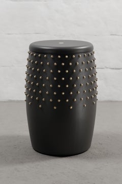 SITIERA_01 Solid Wood Stool, with Aged Bronze Accents by ANDEAN, In Stock