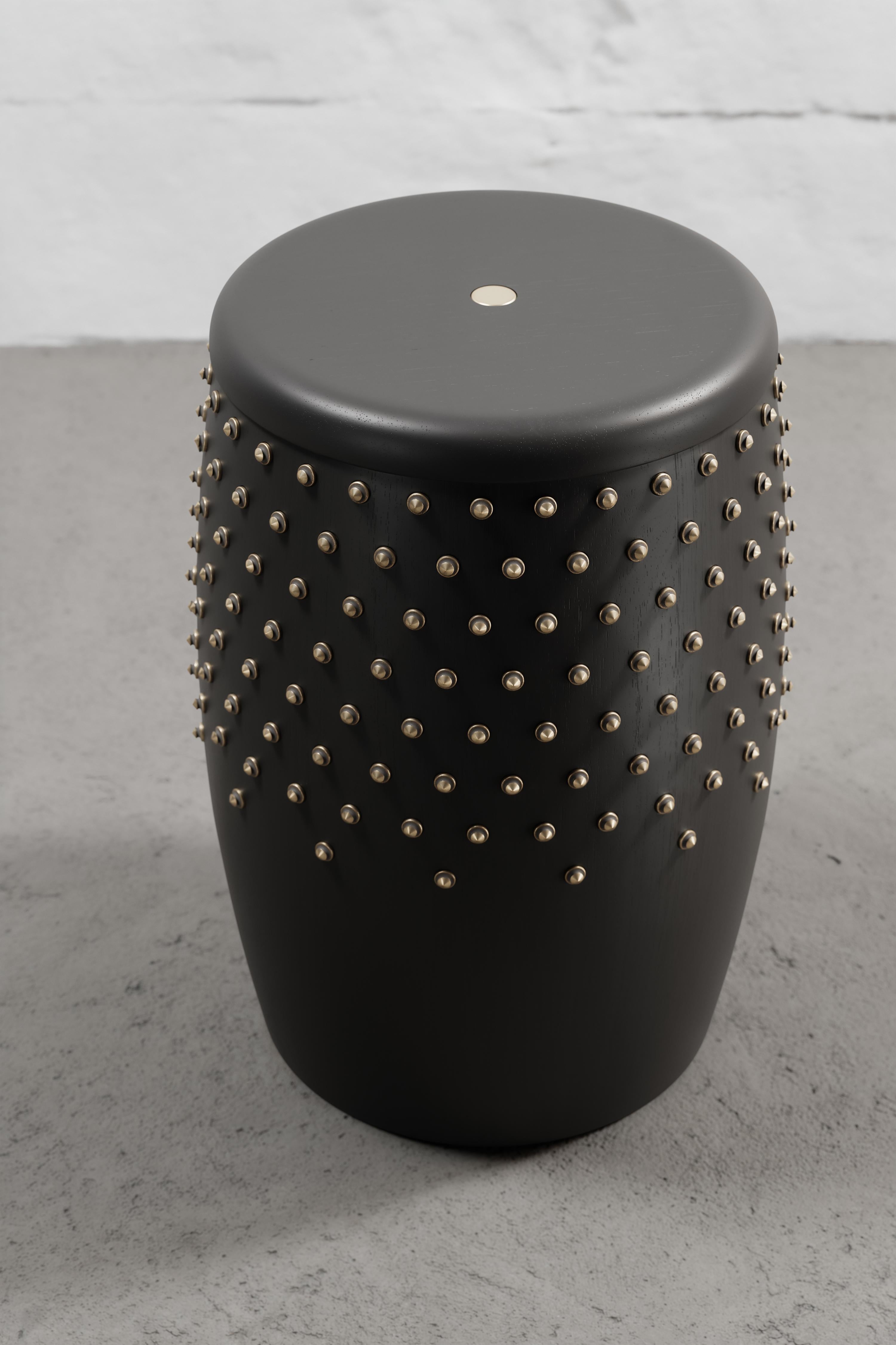 Modern SITIERA_01 Solid Wood Stool, with Aged Bronze Accents by ANDEAN, In Stock For Sale