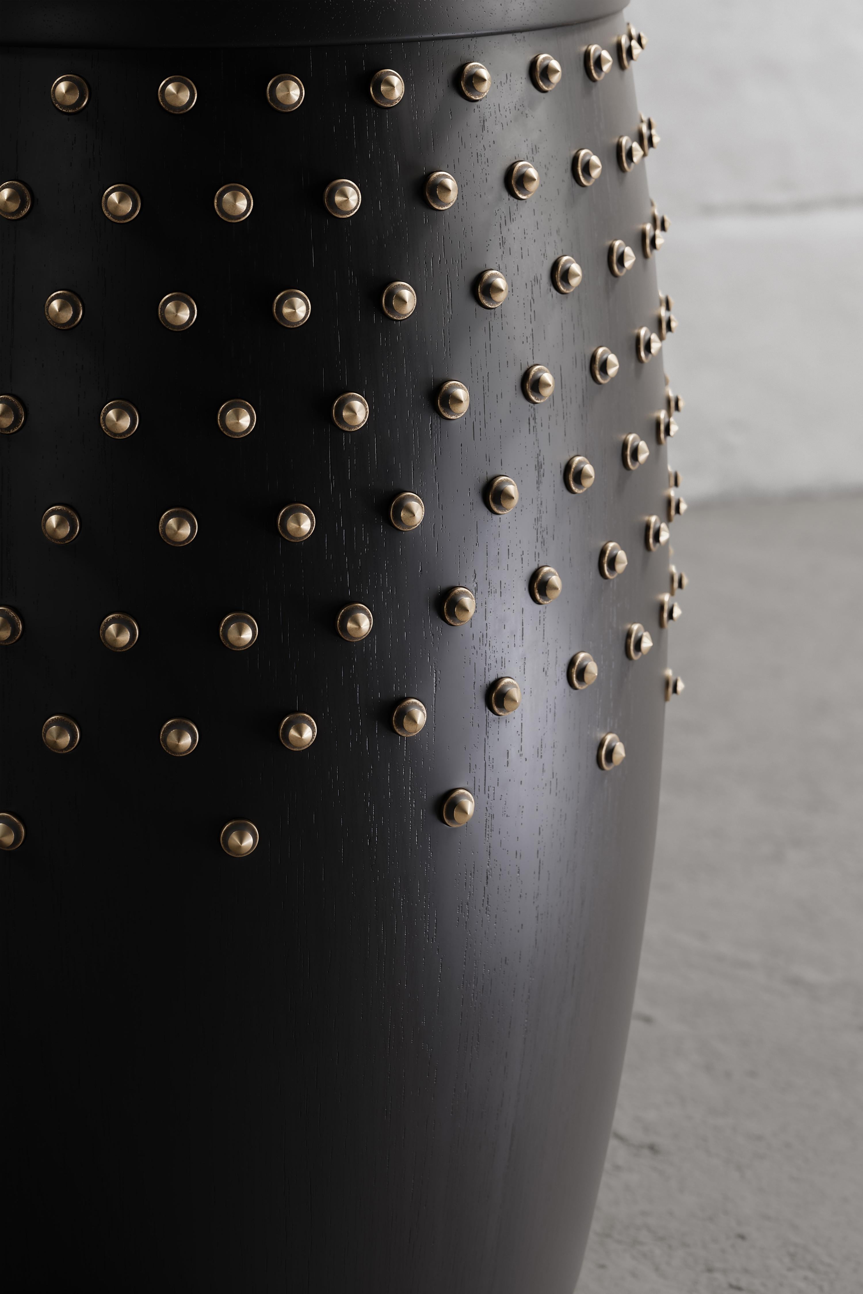 Contemporary SITIERA_01 Solid Wood Stool, with Aged Bronze Accents by ANDEAN, In Stock For Sale