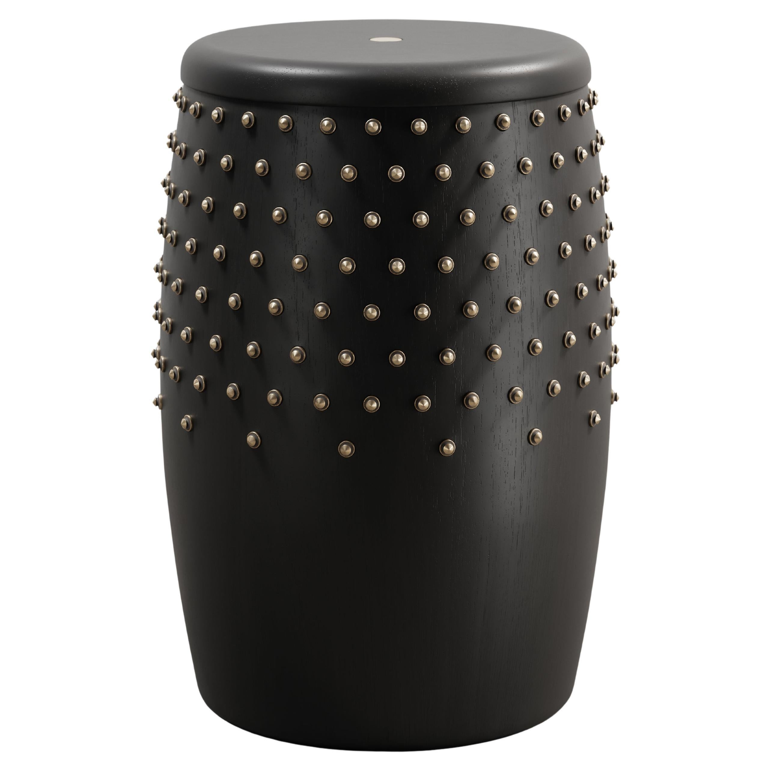 SITIERA_01 Solid Wood Stool, with Aged Bronze Accents by ANDEAN, In Stock
