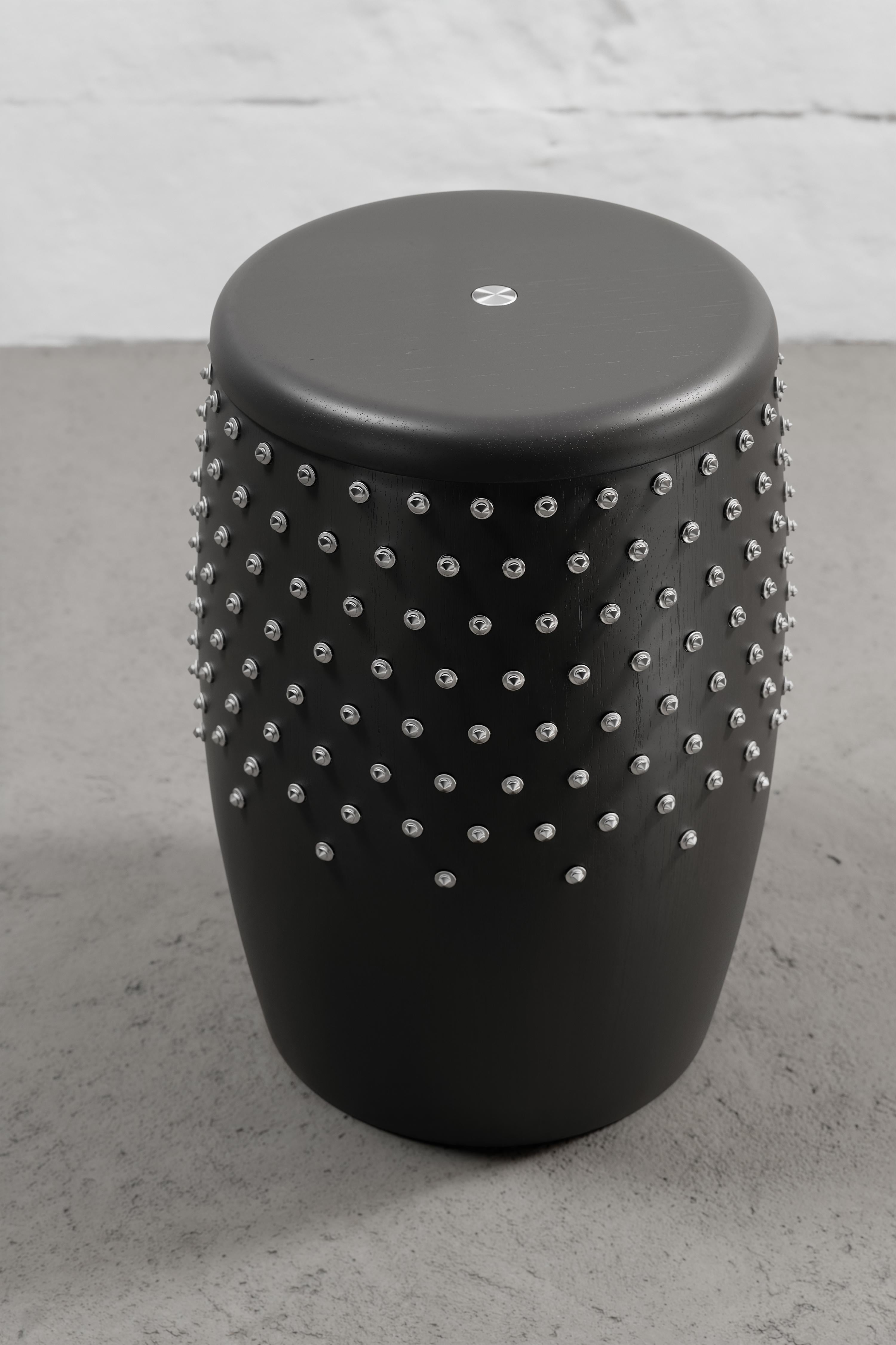 Modern SITIERA_01 Solid Wood Stool, with Stainless Steel Accents by ANDEAN, In Stock For Sale