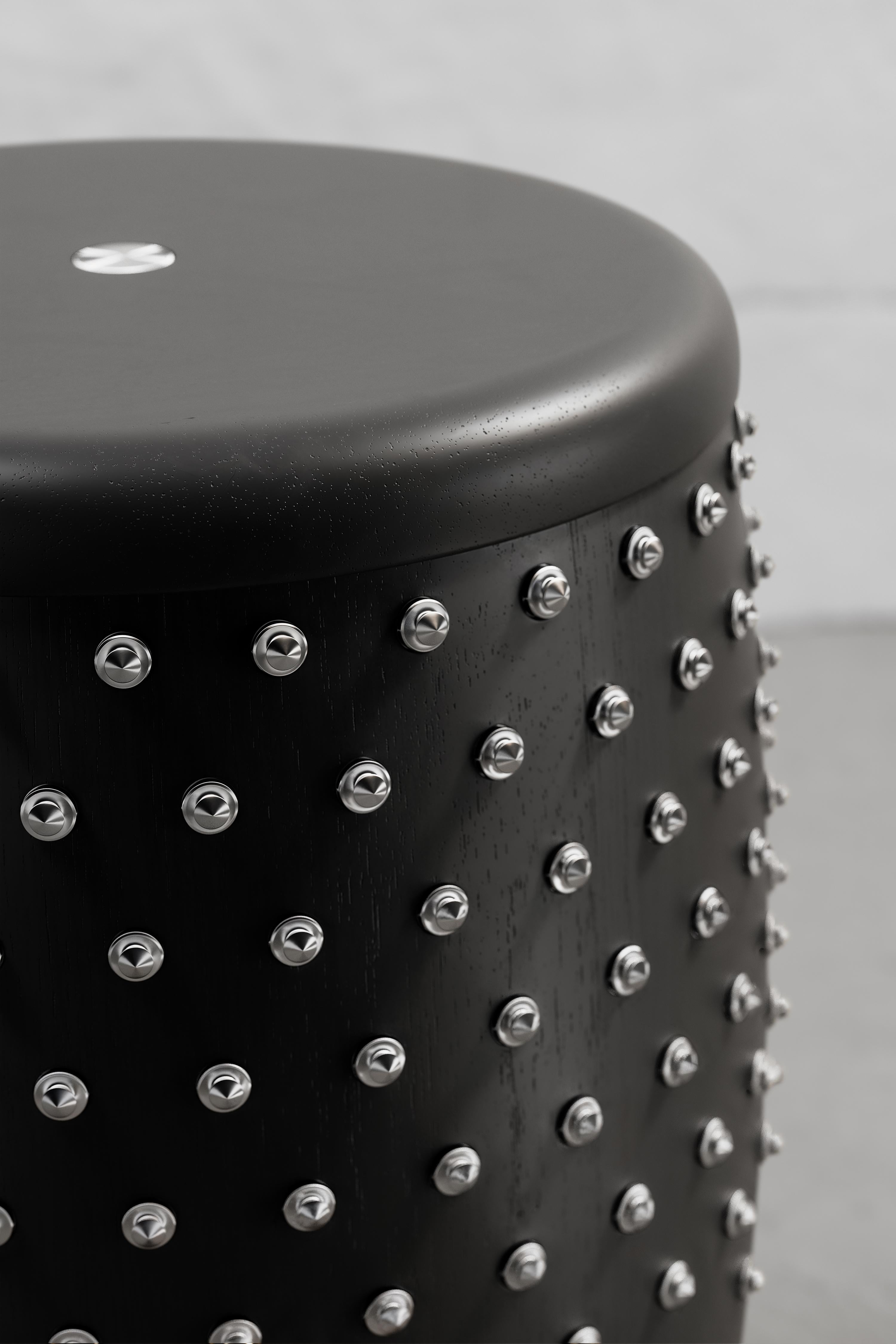 Ecuadorean SITIERA_01 Solid Wood Stool, with Stainless Steel Accents by ANDEAN, In Stock For Sale
