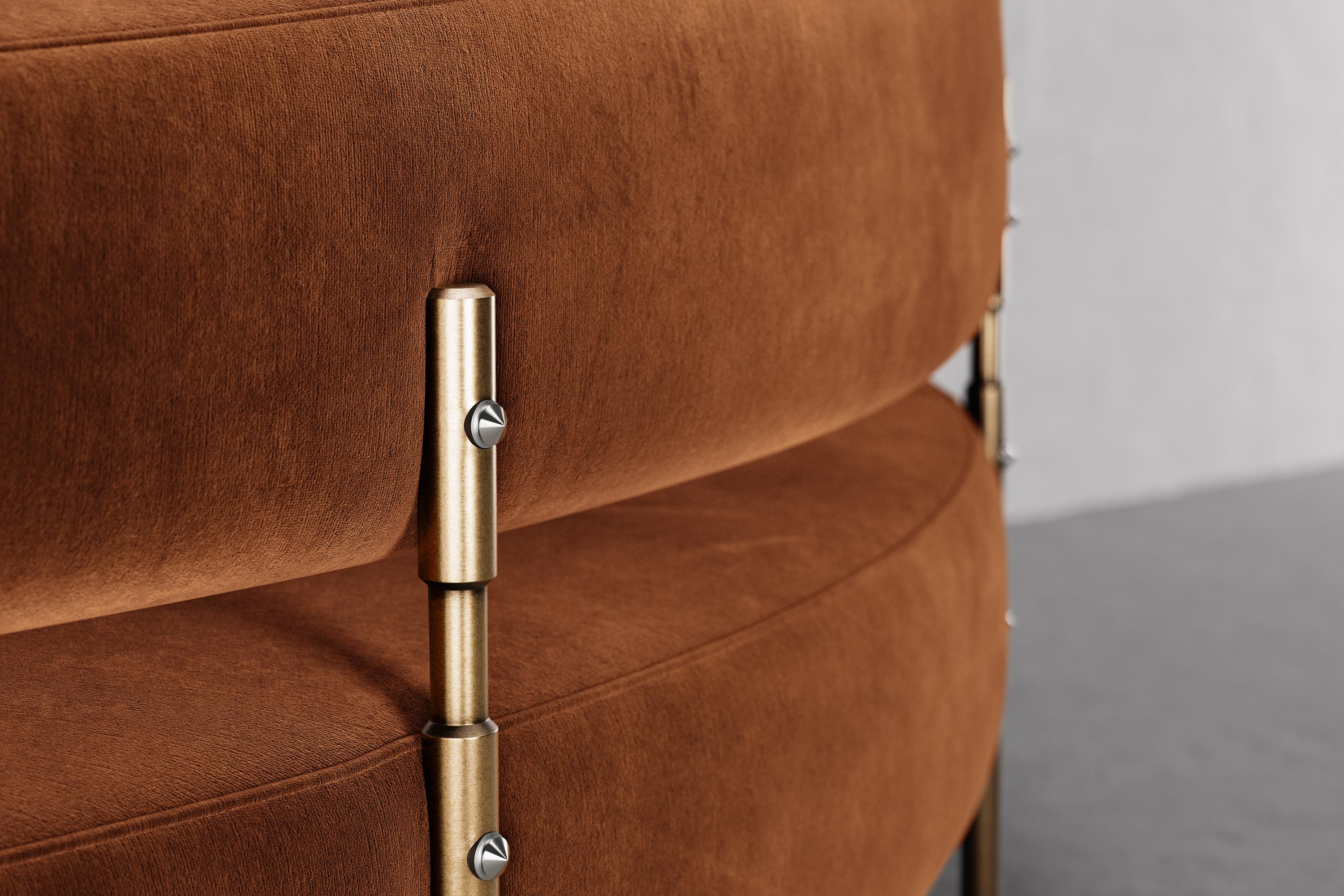 Ecuadorean SITIERA_01 Terracota Velvet Upholstered 3-seater Sofa with Aged Bronze Legs For Sale