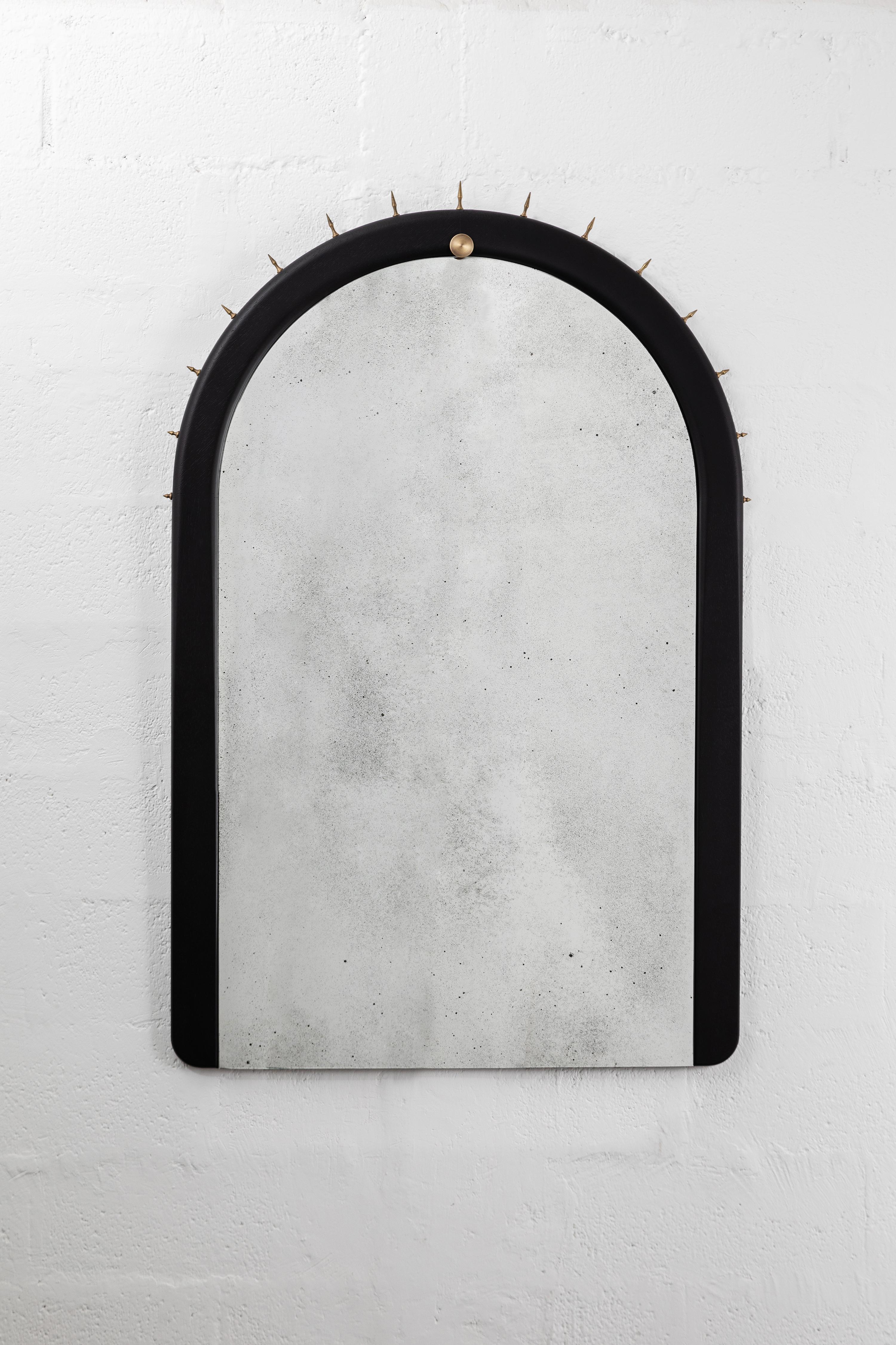 SITIERA_03 Wall Mirror in Solid Wood, Aged Bronze Accents and Aged Mirror For Sale