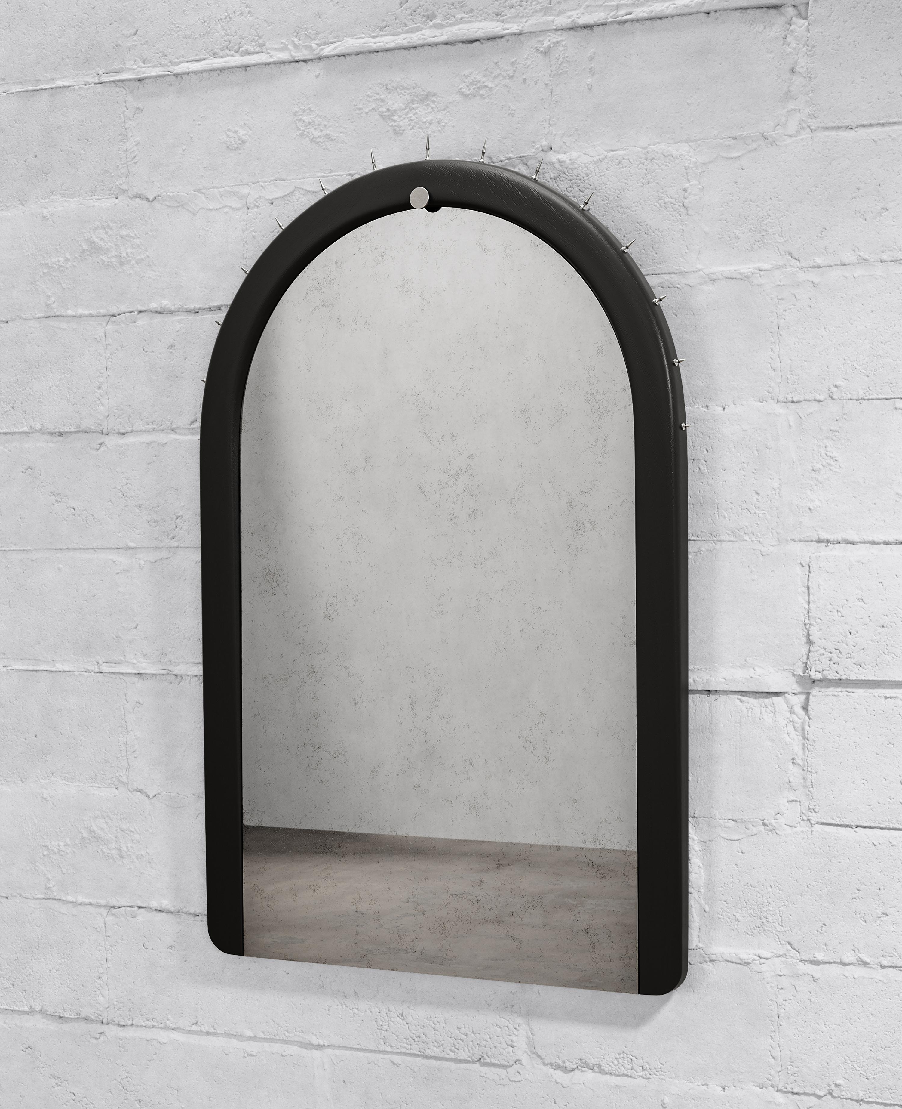 Modern SITIERA_03 Wall Mirror in Solid Wood, Stainless Steel Accents and Aged Mirror For Sale
