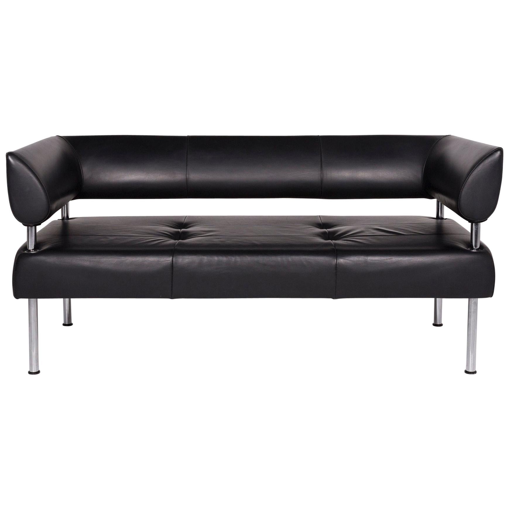 Sitland Leather Sofa Black Three-Seat Couch For Sale