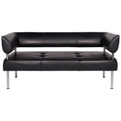 Sitland Leather Sofa Black Three-Seat Couch