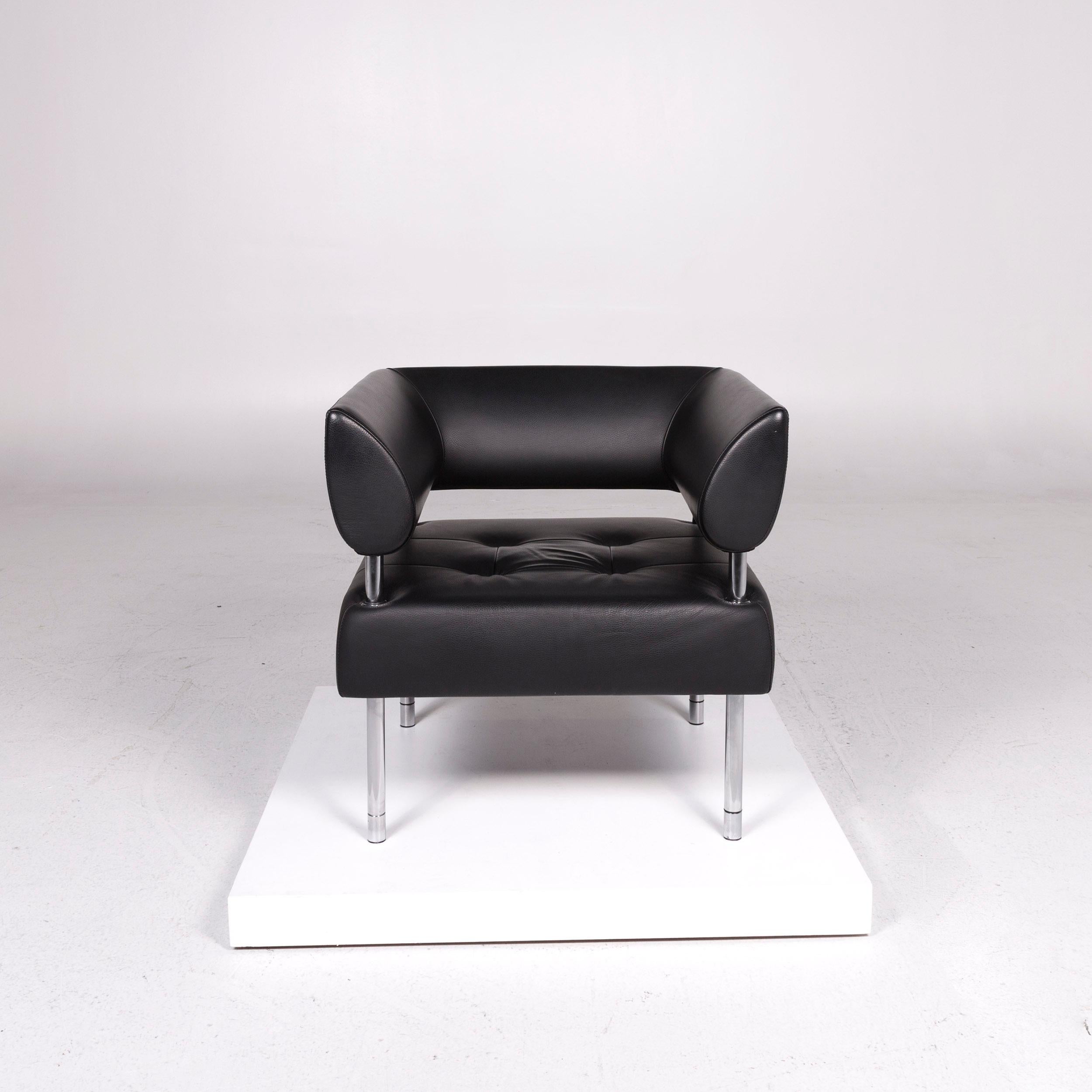 Modern Sitland Leather Sofa Set Black 1 Three-Seat 2 Armchair
