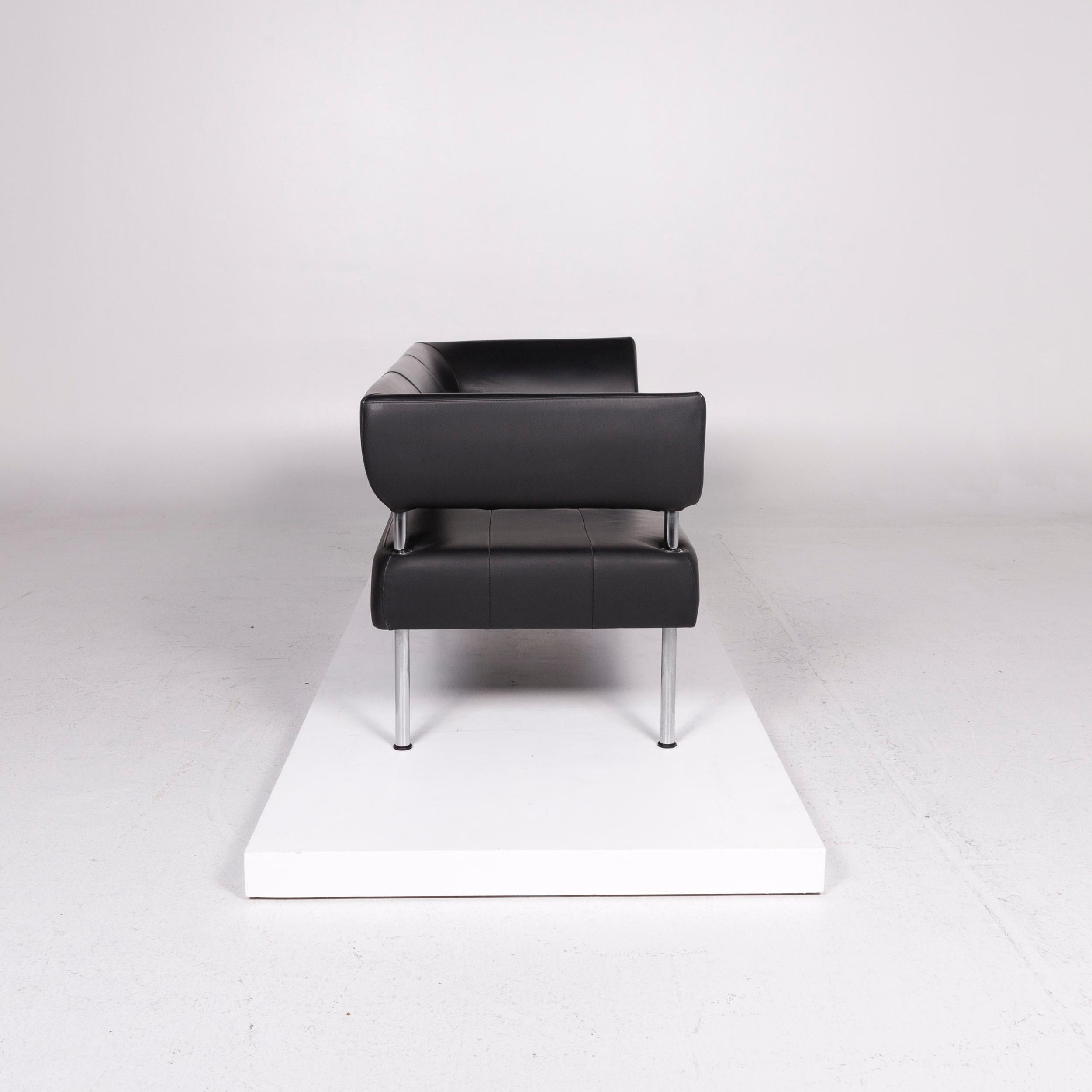 Sitland Leather Sofa Set Black 1 Three-Seat 2 Armchair 3