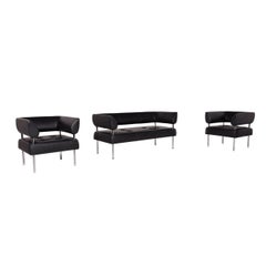 Sitland Leather Sofa Set Black 1 Three-Seat 2 Armchair