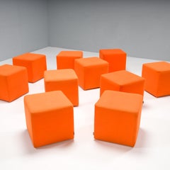 SITS Furniture Square Orange Fabric Small Stools, Set of 10