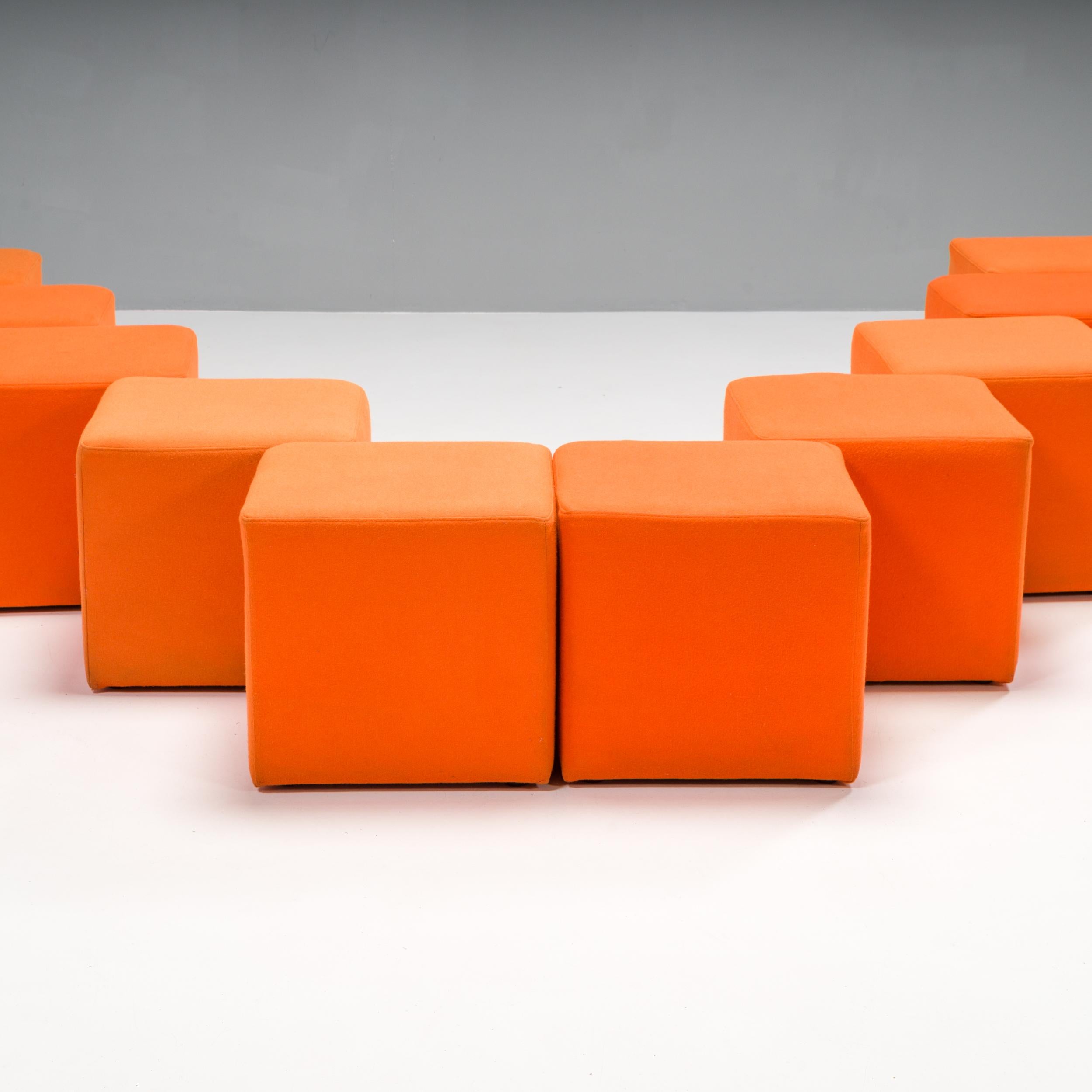 Polish SITS Furniture Square Orange Fabric Small Stools, Set of 10 For Sale