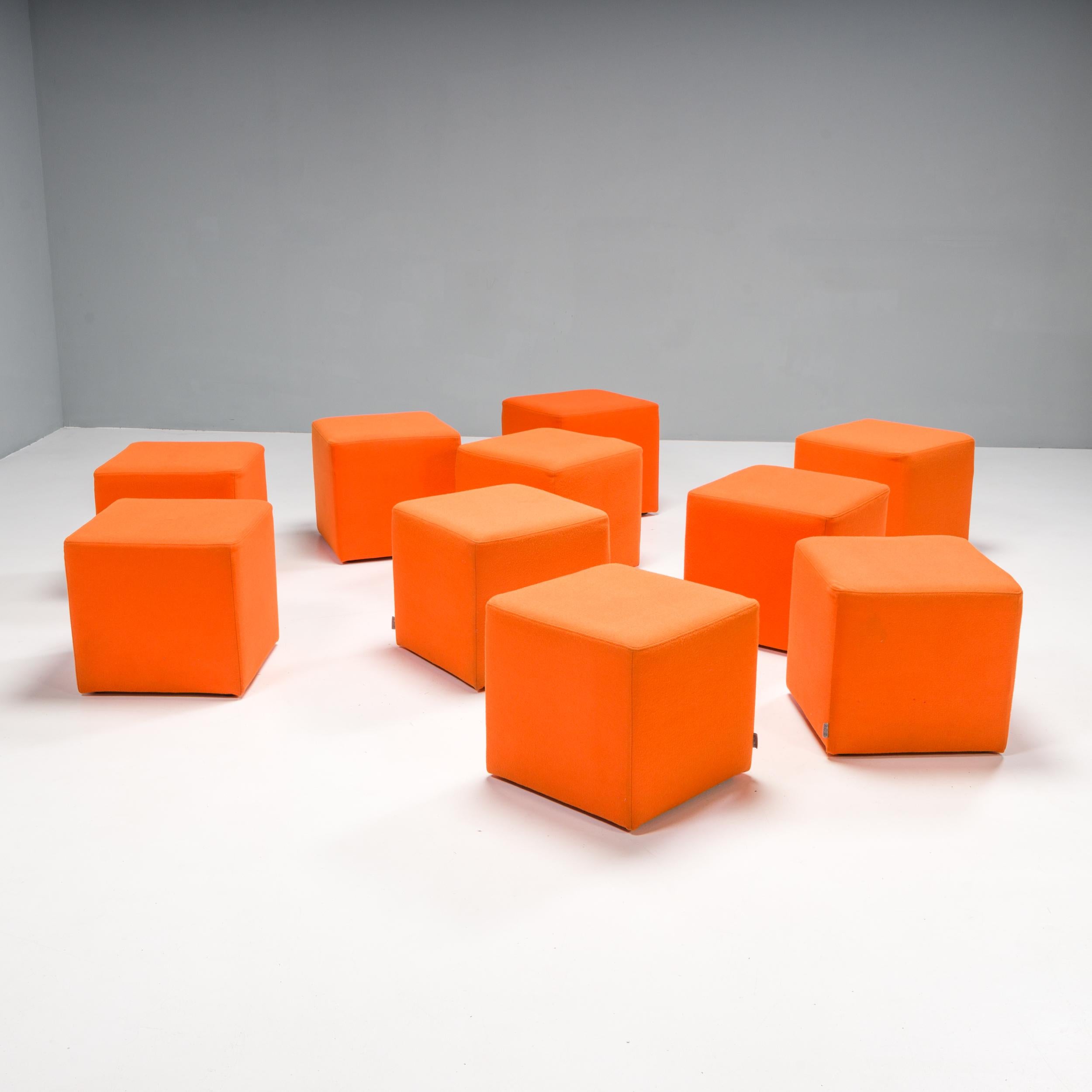 SITS Furniture Square Orange Fabric Small Stools, Set of 10 In Good Condition For Sale In London, GB