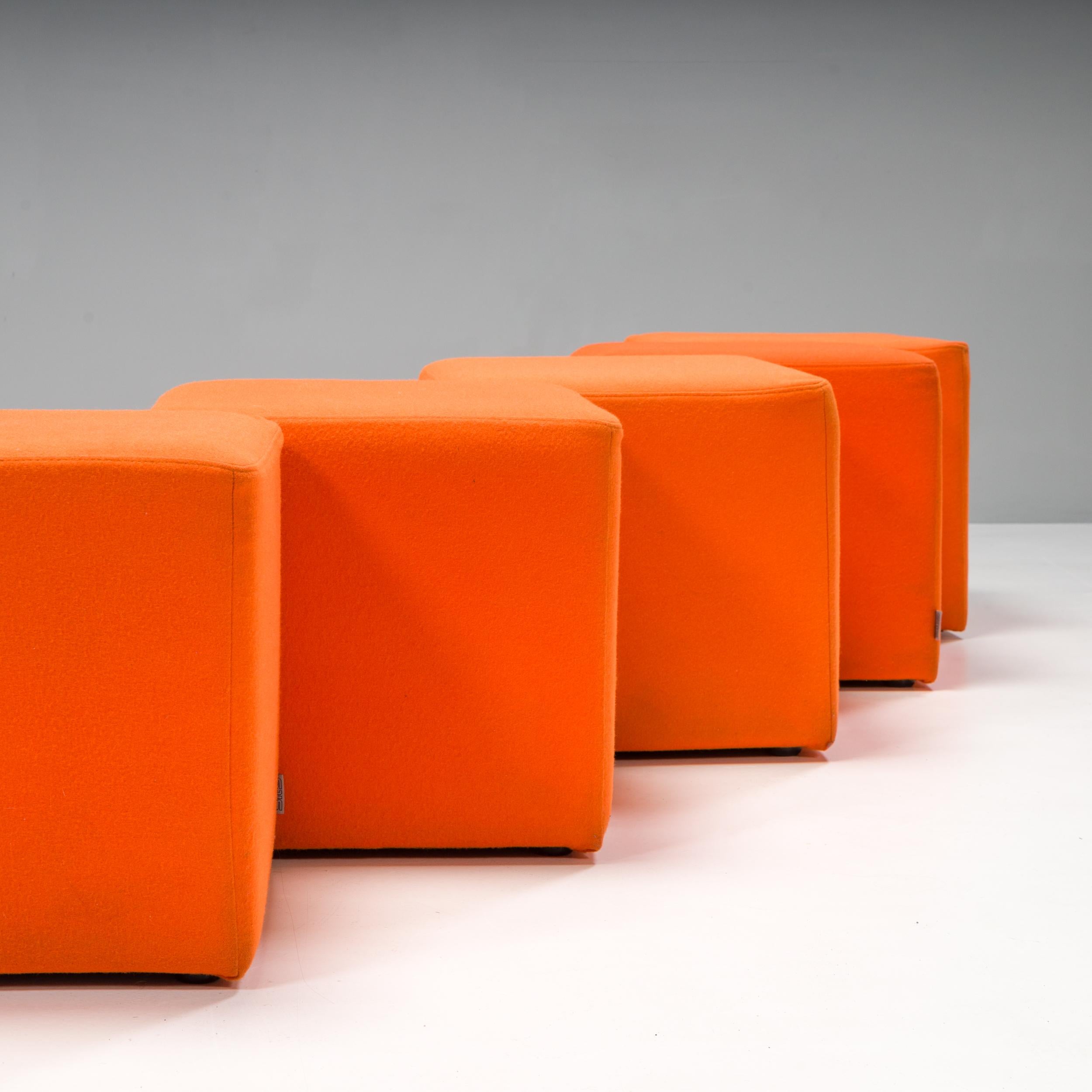 SITS Furniture Square Orange Fabric Small Stools, Set of 10 For Sale 1