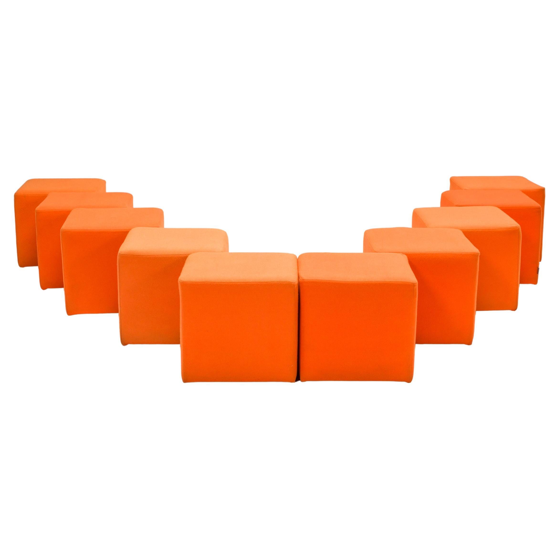 SITS Furniture Square Orange Fabric Small Stools, Set of 10