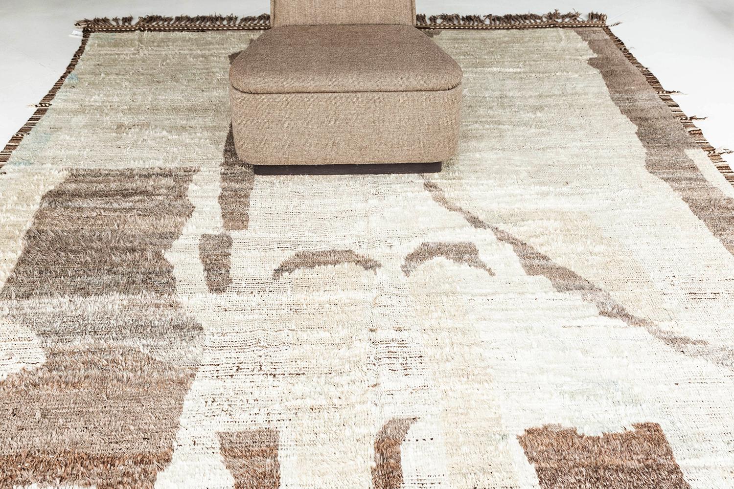 Sittima' is a natural earth toned pile weave and modern day interpretation of the Moroccan world. The rugs irregular shapes and strokes resemble the fibers of nature and their ability to be used for crafts such as cords and basketry. Designed in Los