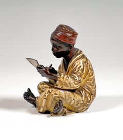 Sitting Arab Boy Writing, Viennese Bronze by Bergmann, Around 1900