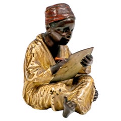 Sitting Arab Boy Writing, Viennese Bronze by Bergmann, Around 1900