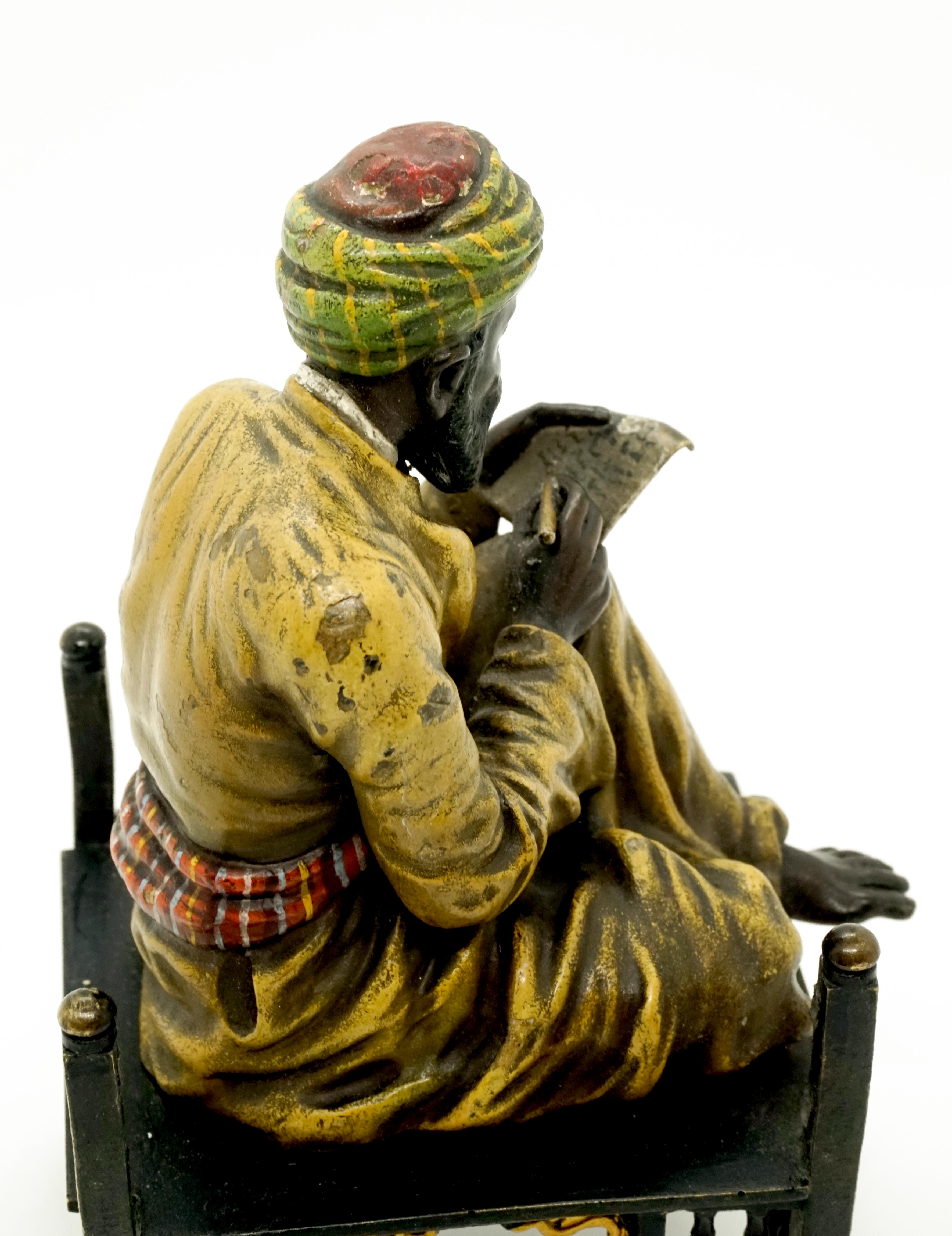 Cold-Painted Sitting Arab Writing, Viennese Bronze by Bergmann, circa 1900