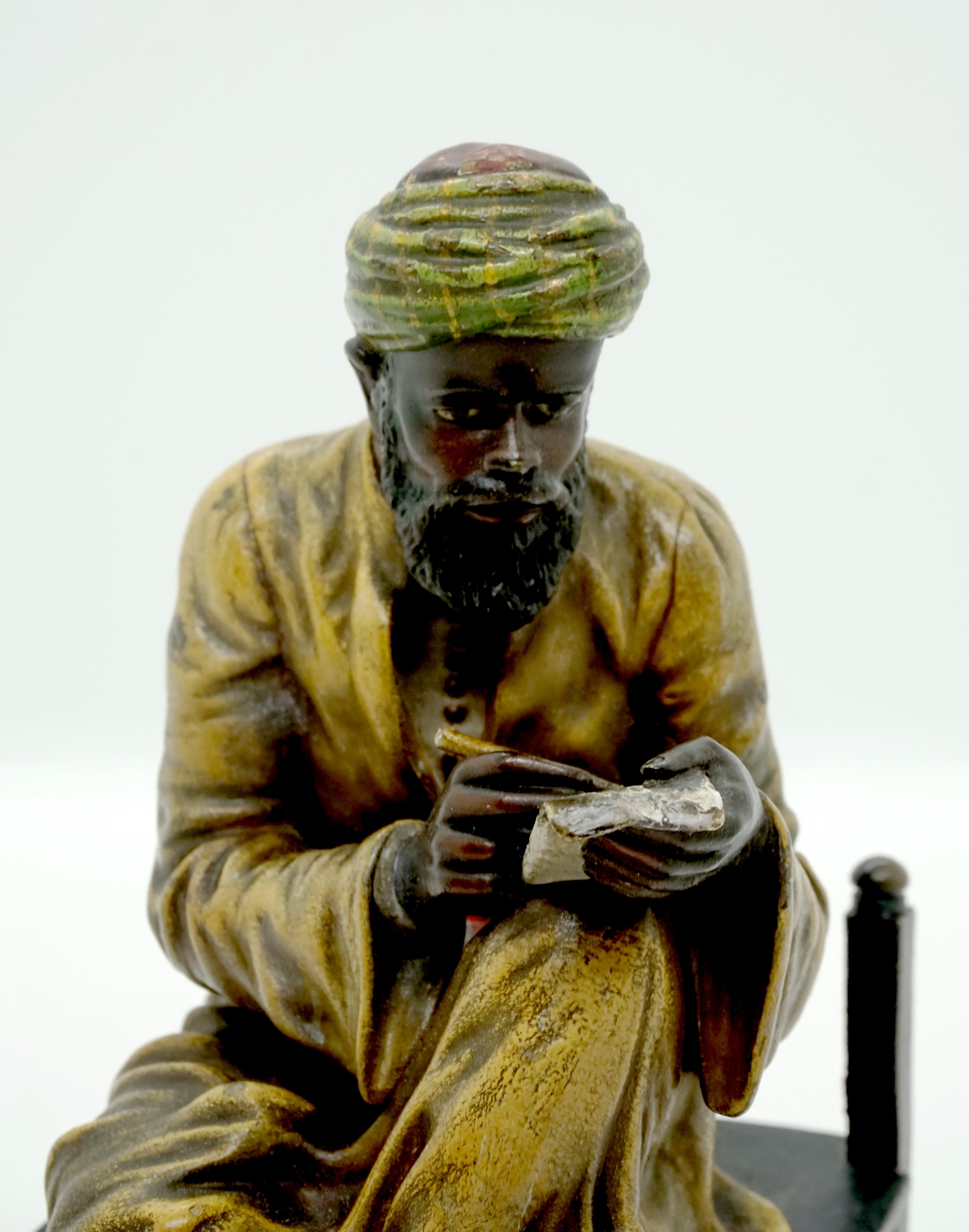 Sitting Arab Writing, Viennese Bronze by Bergmann, circa 1900 In Good Condition In Vienna, AT