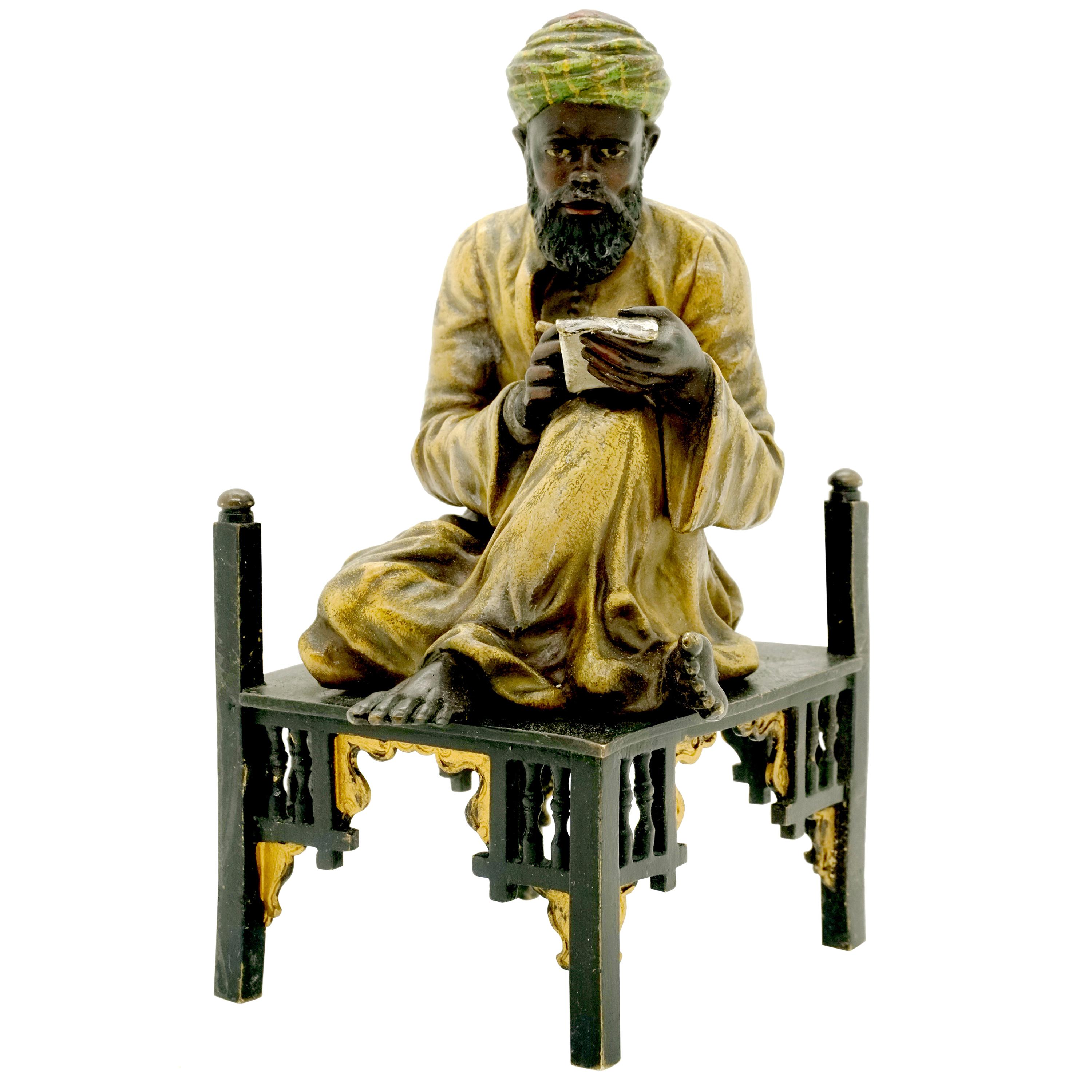 Sitting Arab Writing, Viennese Bronze by Bergmann, circa 1900